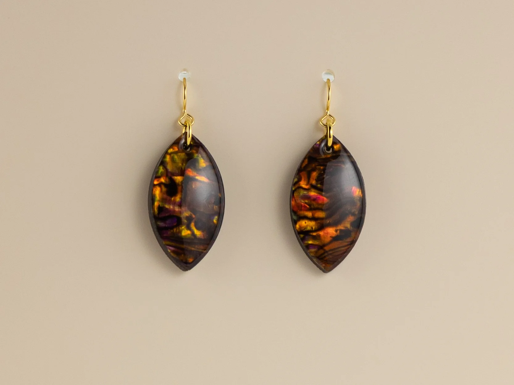 Large Petal Earrings, Copper Red Abalone Shell