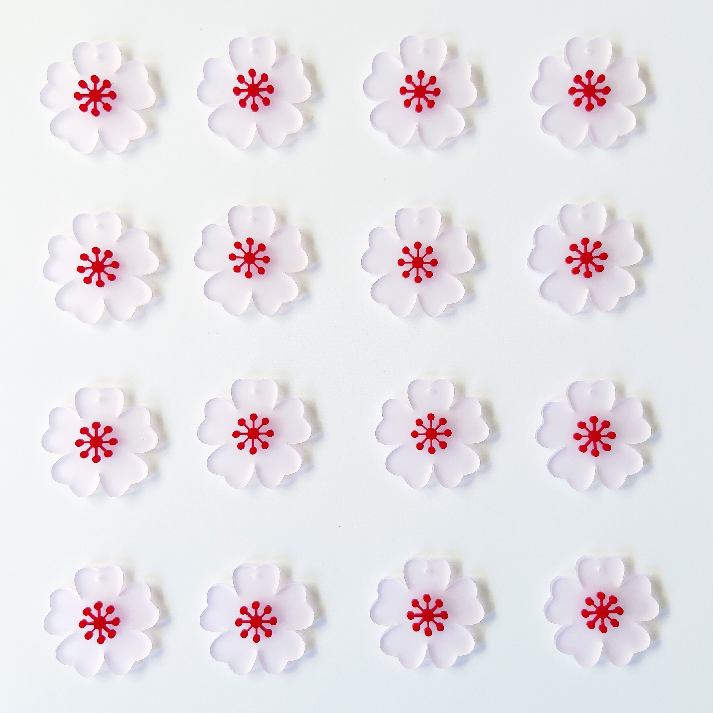 Cherry Blossom earrings in the works! 🌸 I&rsquo;ll have these with me and available this weekend at Head West Marketplace, at the ferry building in SF! 🍒💞 
.
.
.
.
#acrylicearrings #lasercutjewelry #lasercutearrings #earringsoftheday #springtimevi