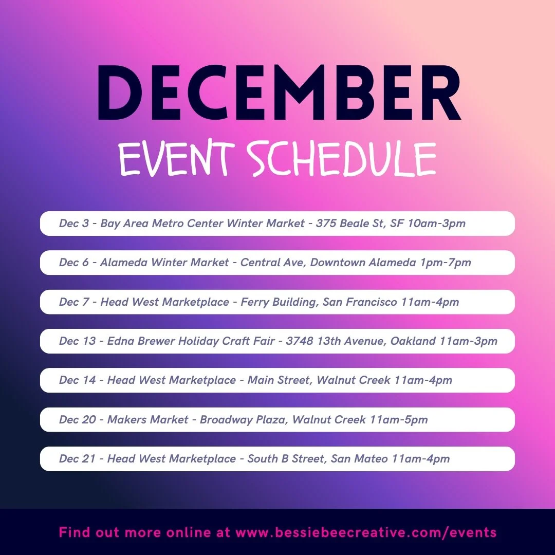 December is going to be so fun! Come find me this month all around the Bay Area! Only 7 more events until my winter hibernation. ☺️ I can&rsquo;t believe how fast this year has gone by! I hope to see you soon! ❄️☃️✨