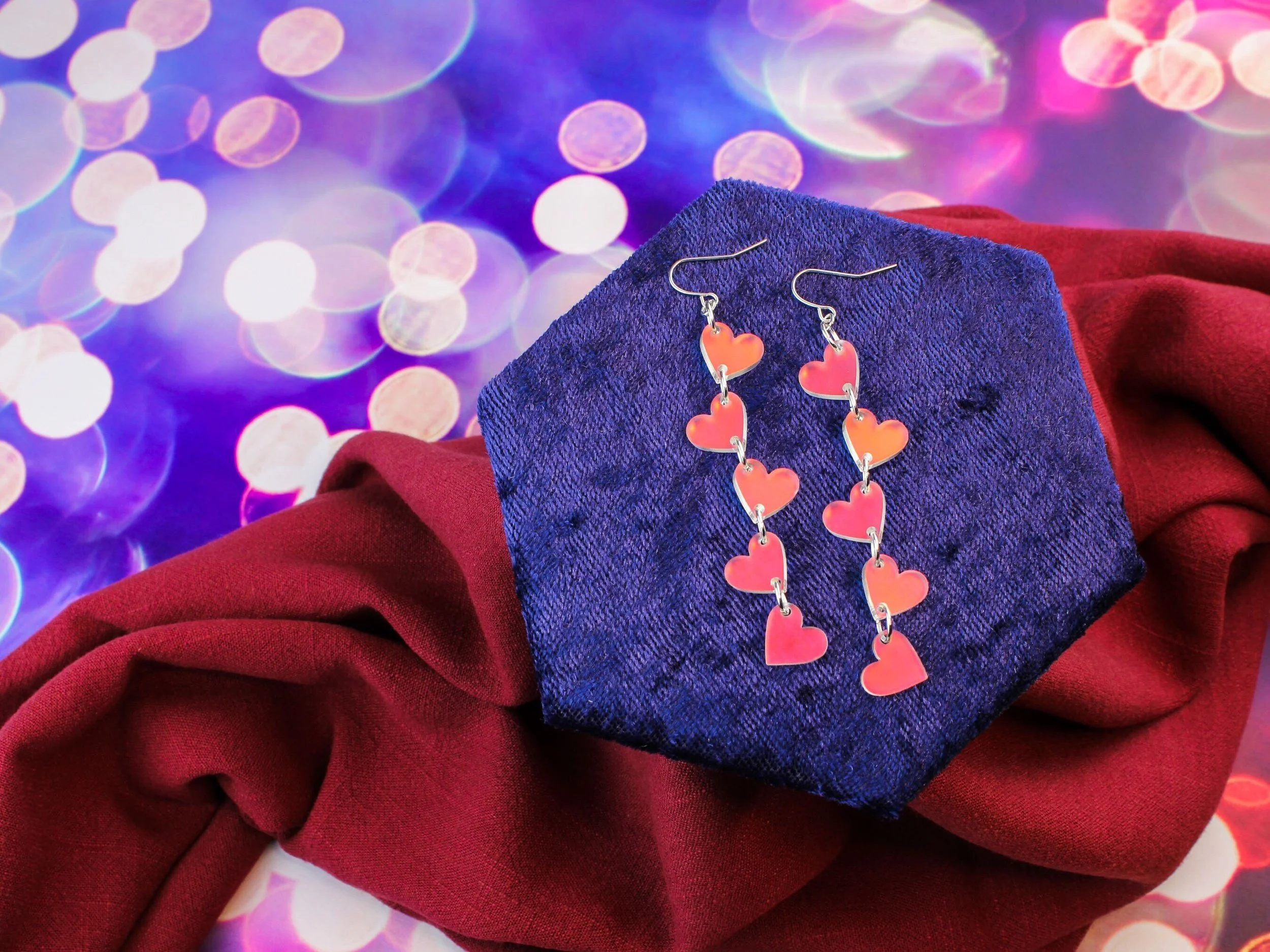 Iridescent Acrylic Angled Heart Drop Earrings