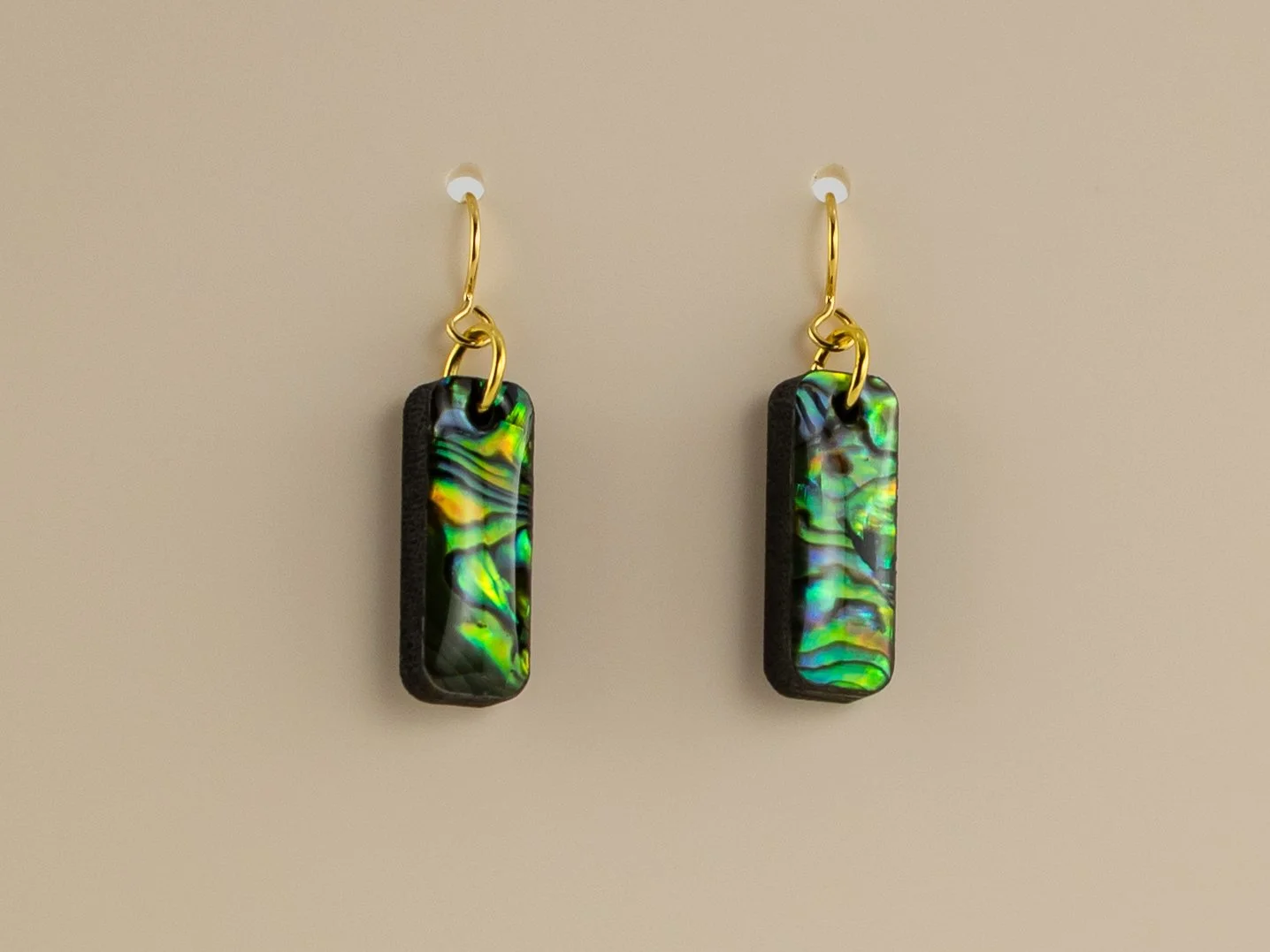 Abalone Shell Short Stick Earrings in Peridot Green