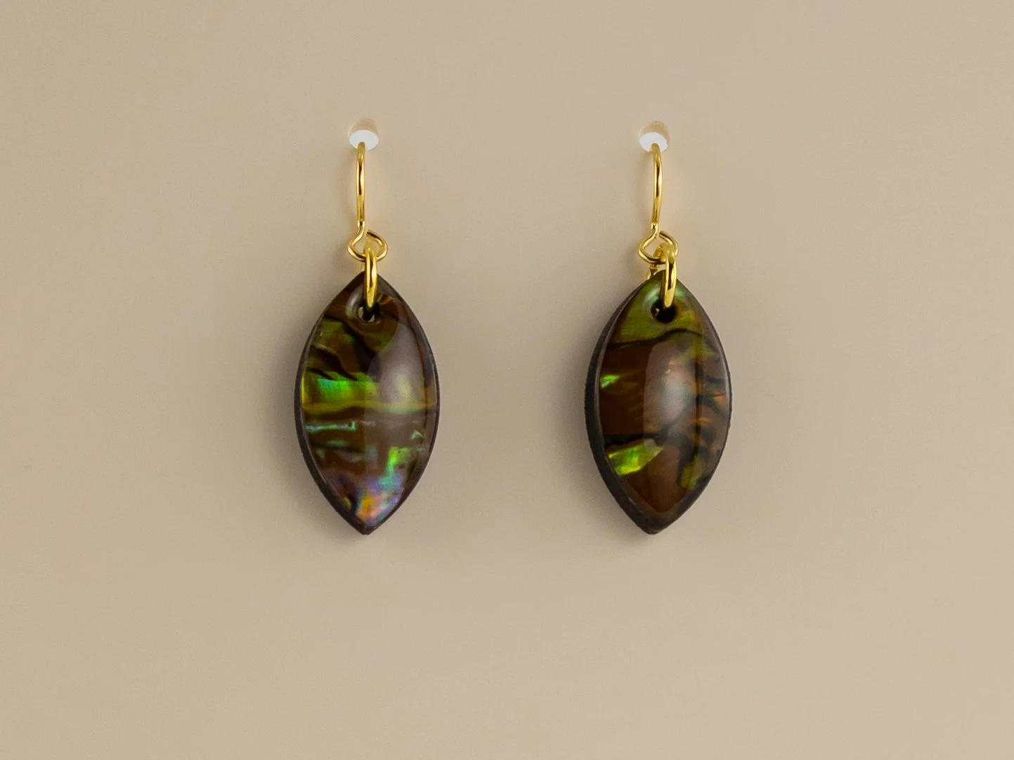 Abalone Shell Small Petal Earrings in Tiger's Eye