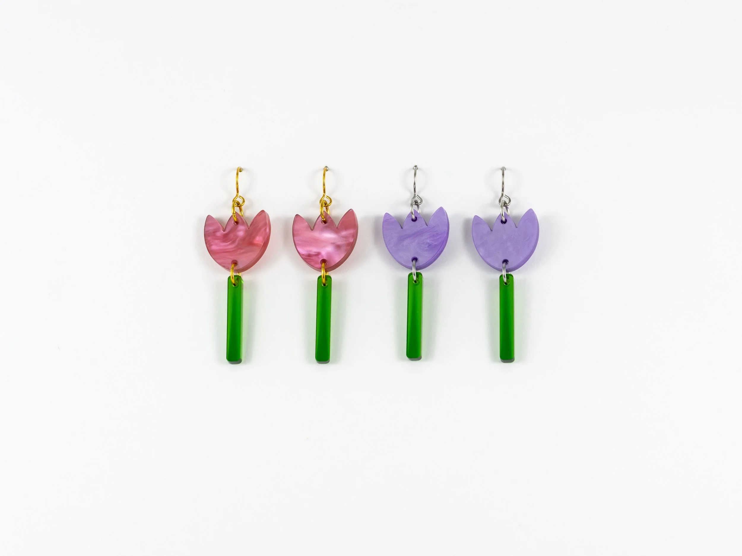 Abstract Tulip Drop Earrings in Pearl Acrylic