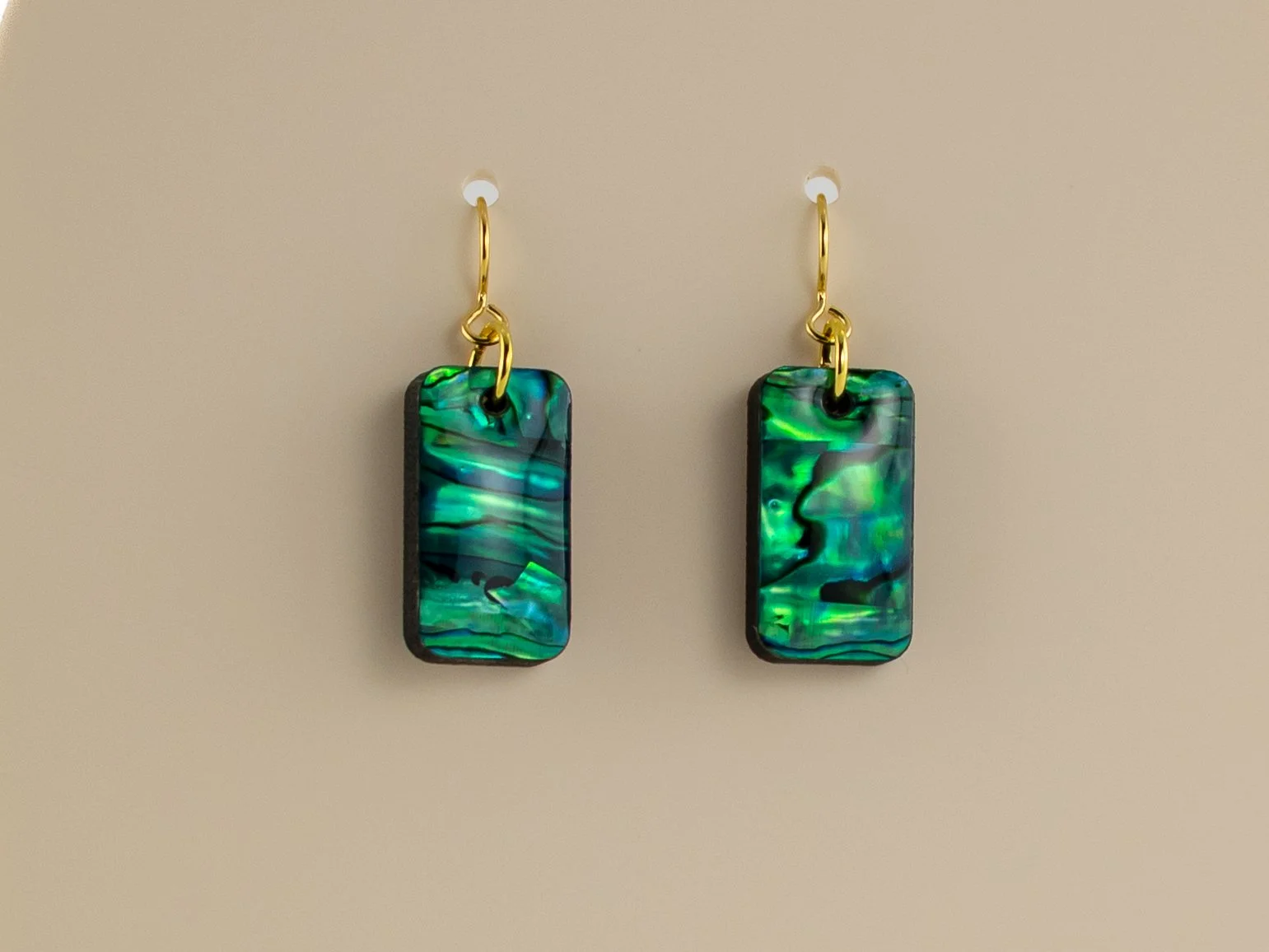 Emerald Green Abalone Shell Wide Stick Rectangle Earrings