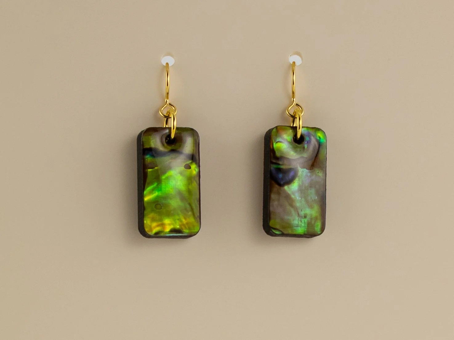 Abalone Shell Wide Stick Rectangle Earrings in Tiger's Eye