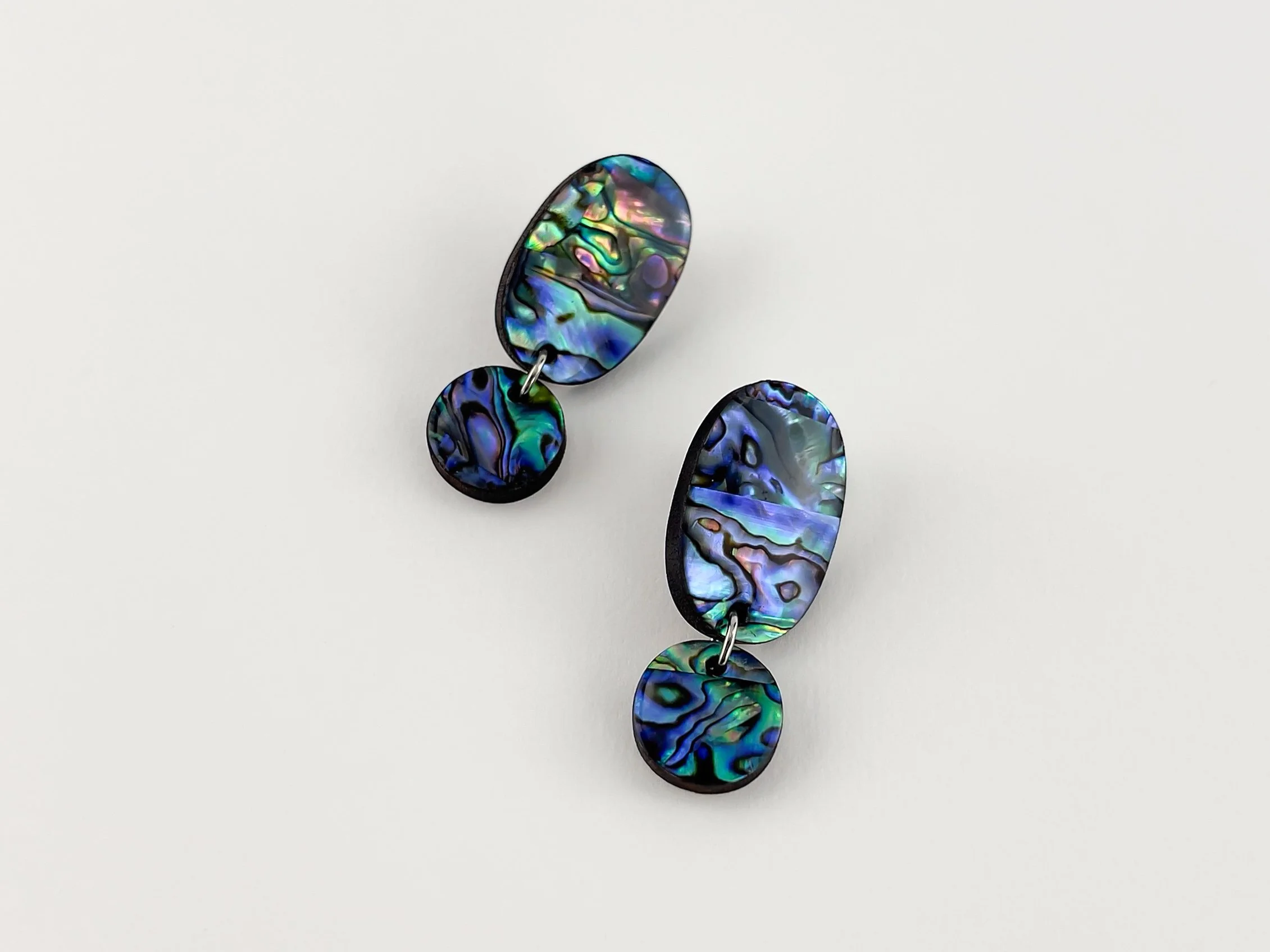 Natural Abalone Shell Oval Drop Stud Earrings