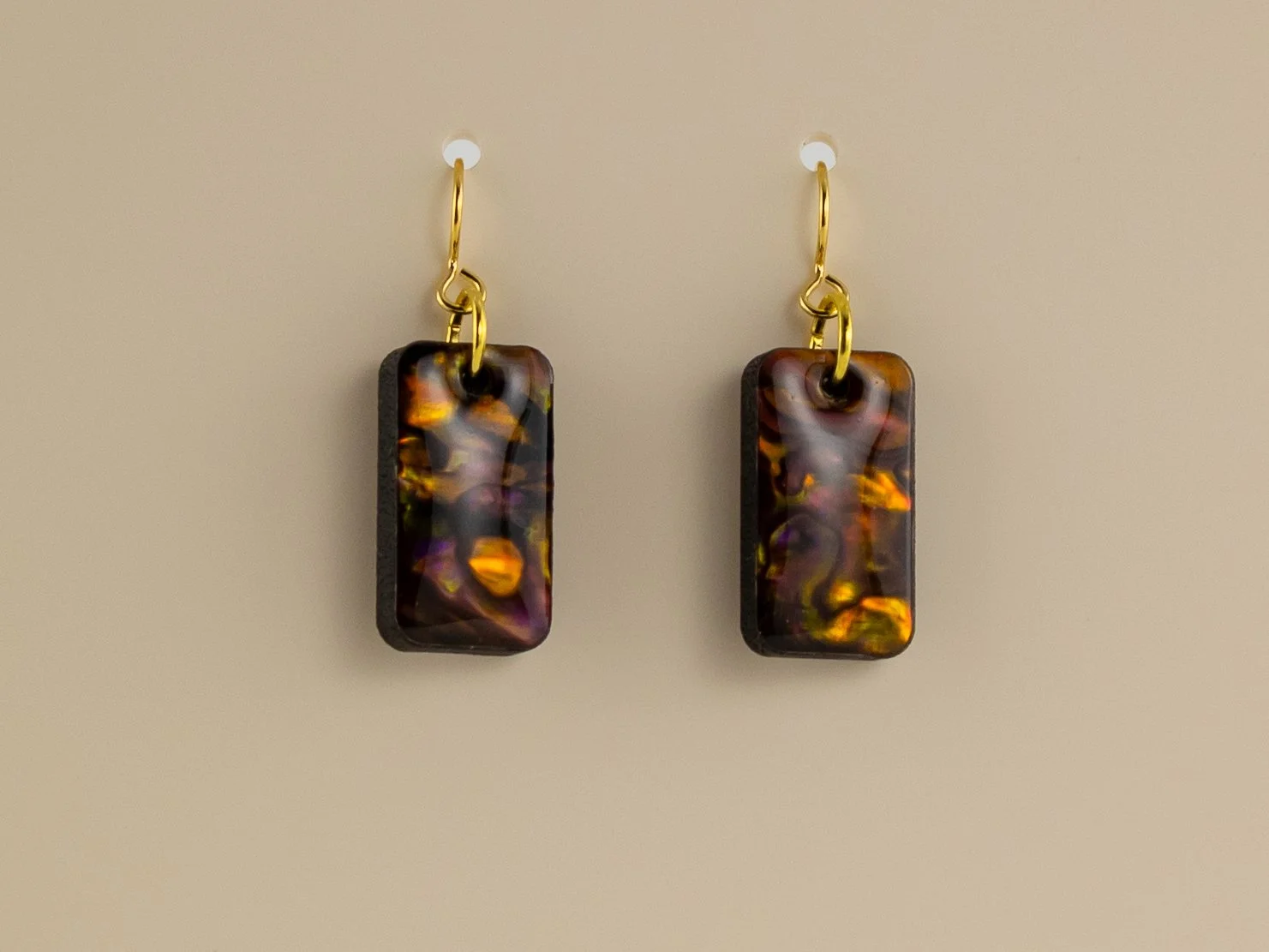 Abalone Shell Wide Stick Earrings in Copper Red