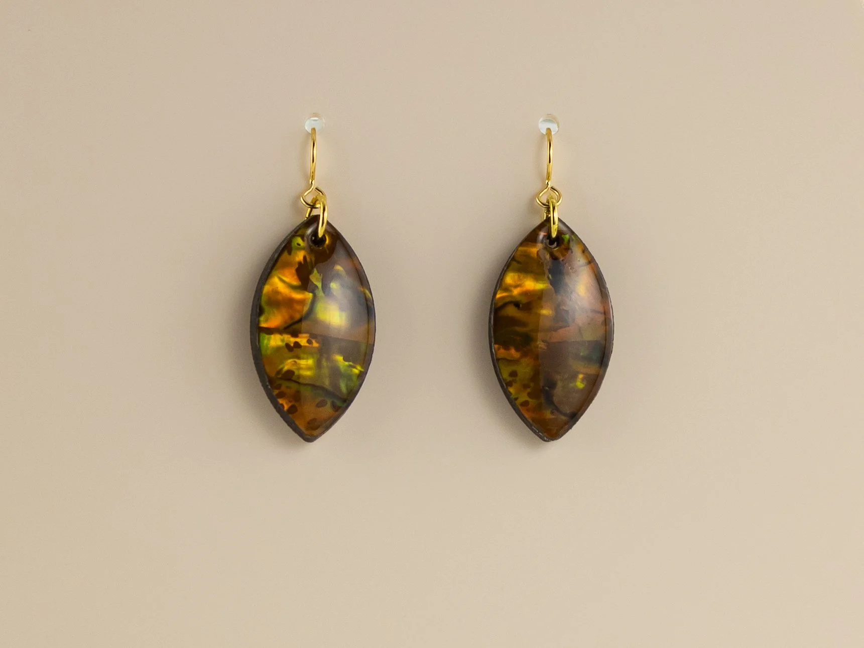 Large Petal Earrings, Genuine Abalone Shell in Tiger's Eye