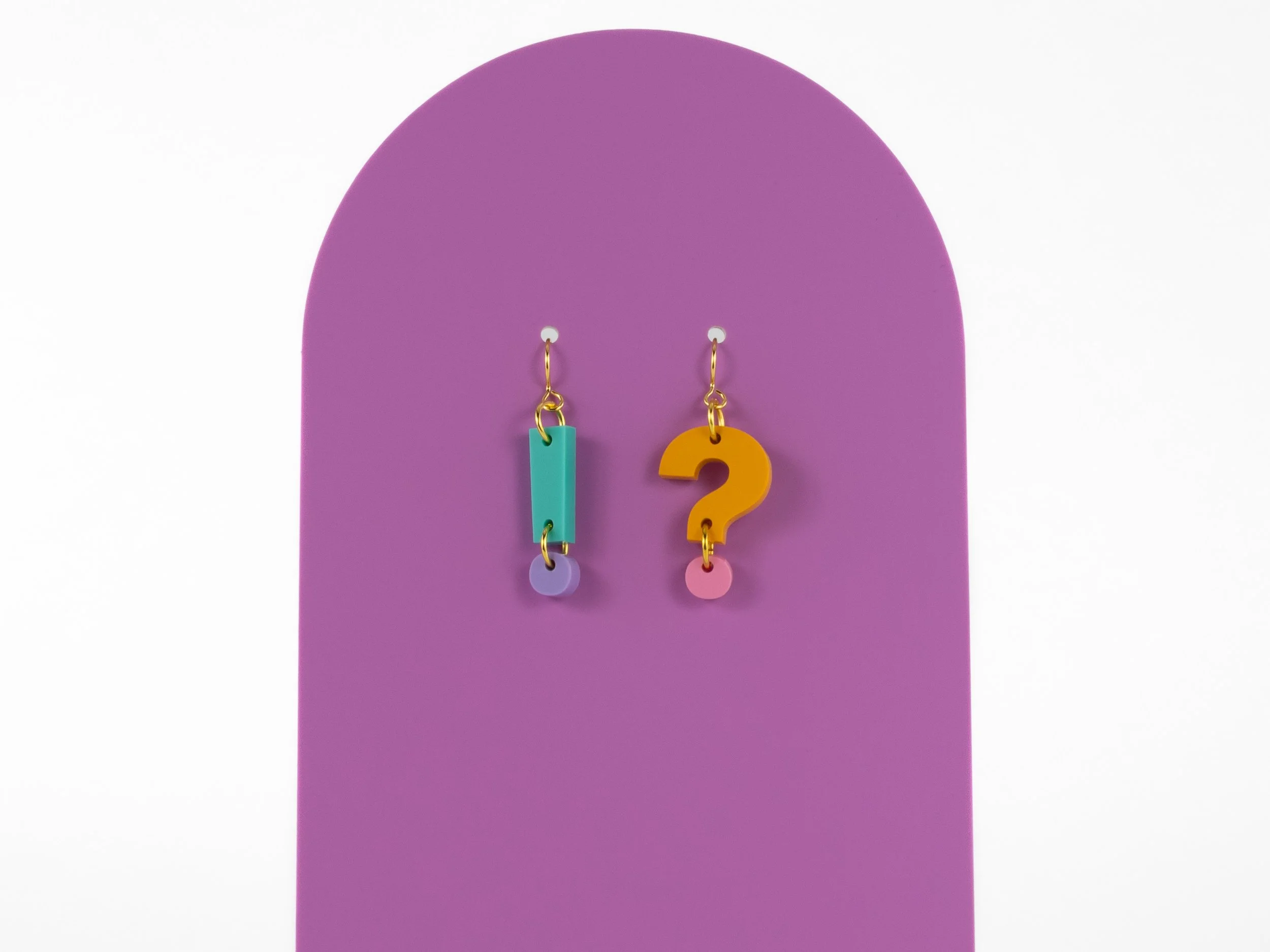 “Mini” Interrobang Earrings in Multi Colored Pastel Acrylic