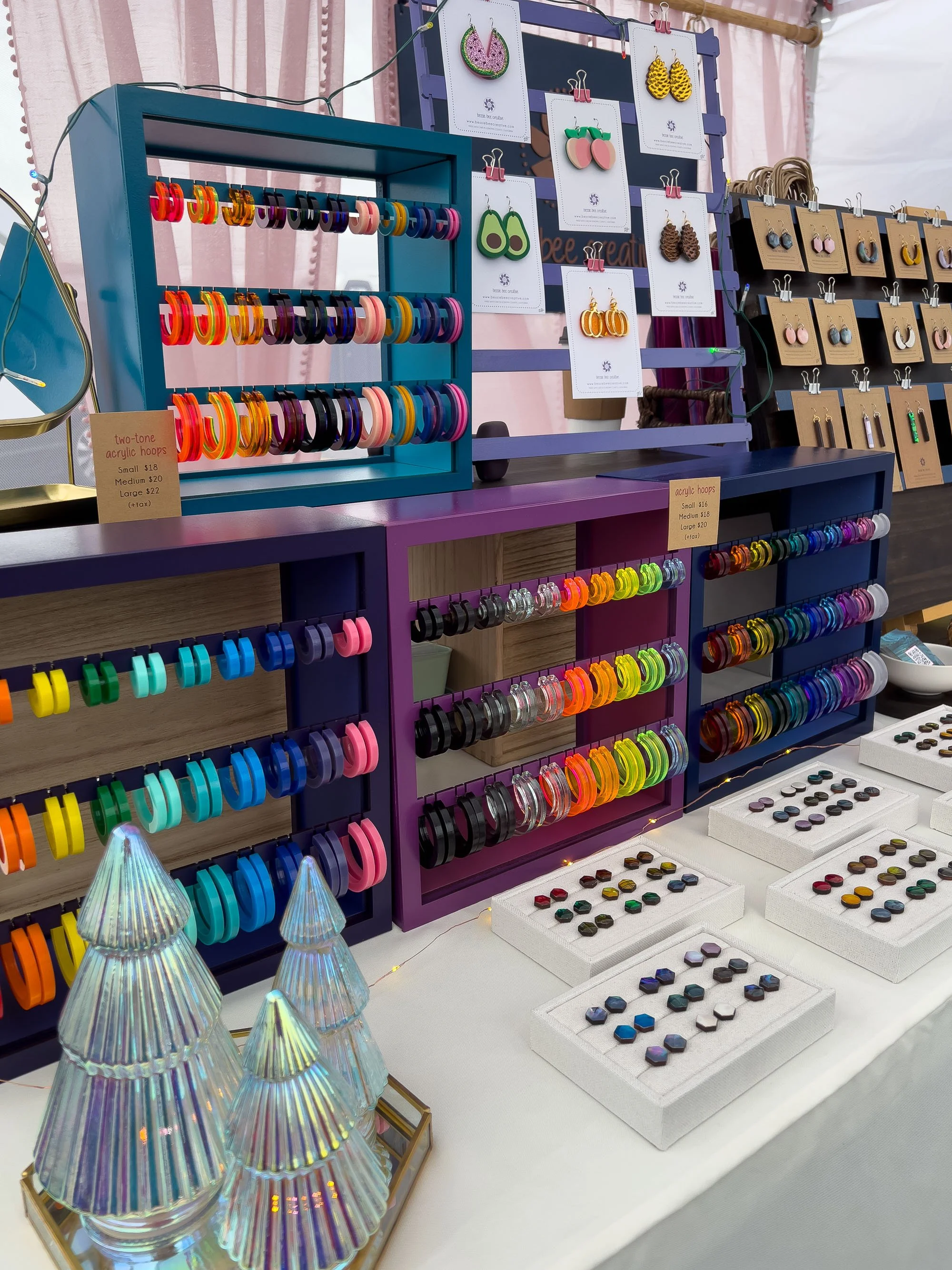 acrylic hoops, abalone shell studs