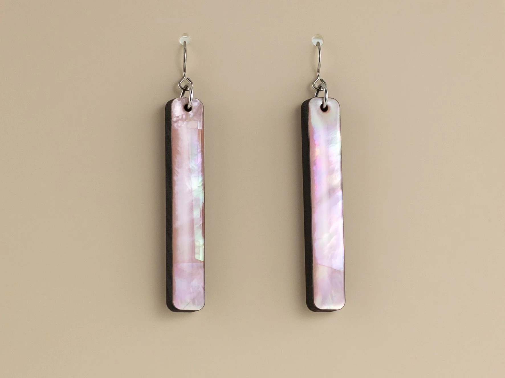 Rose Quartz Mother Of Pearl Long Stick Earrings