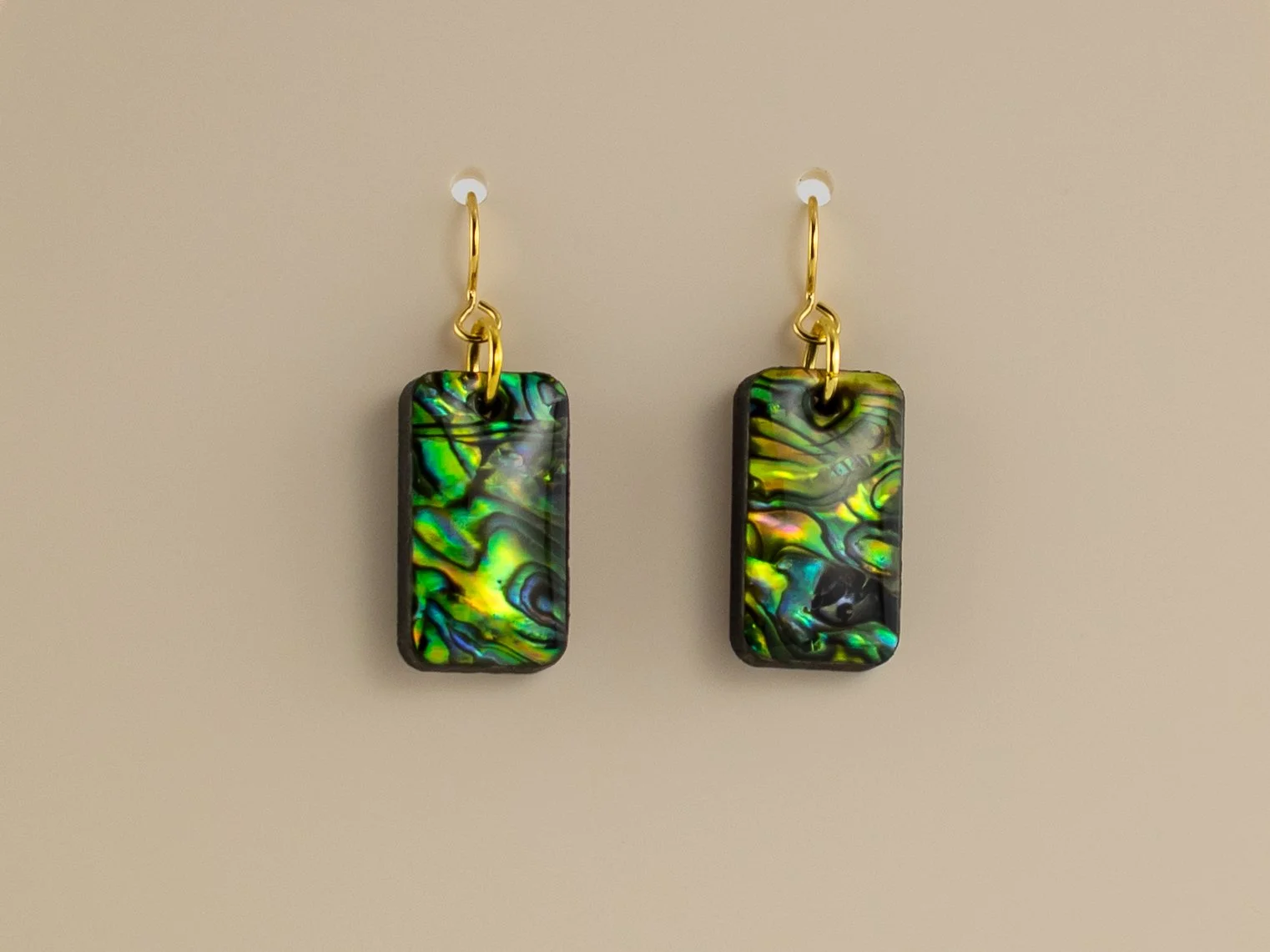 Peridot Green Abalone Shell Wide Stick Rectangle Earrings