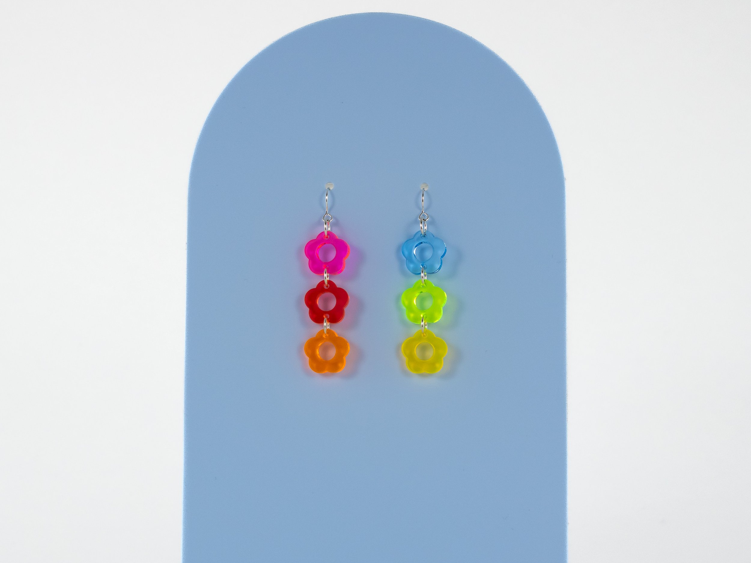 Florescent Acrylic Rainbow Daisy Drop Earrings
