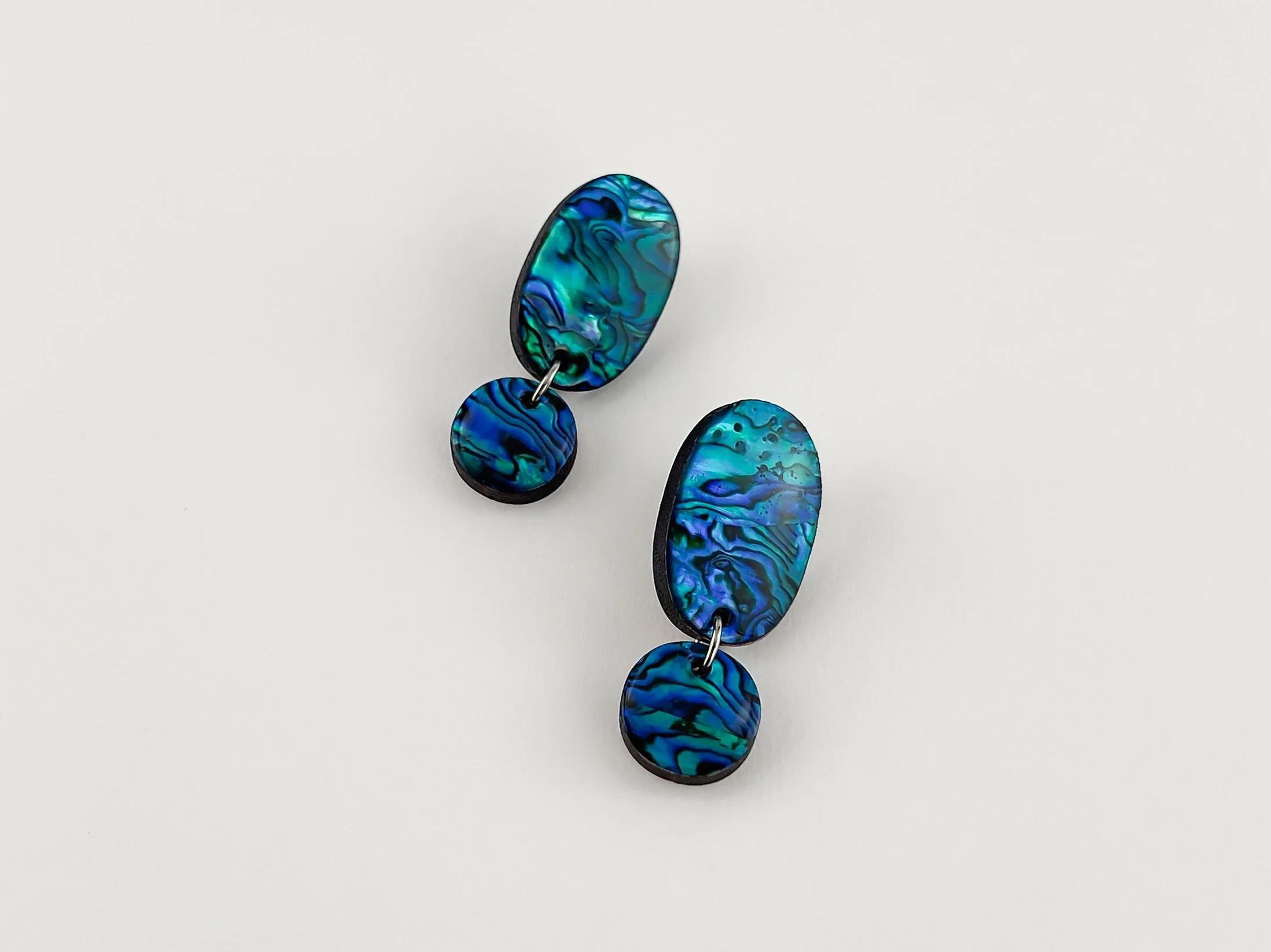 Sapphire Blue Abalone Shell Oval Drop Stud Earrings