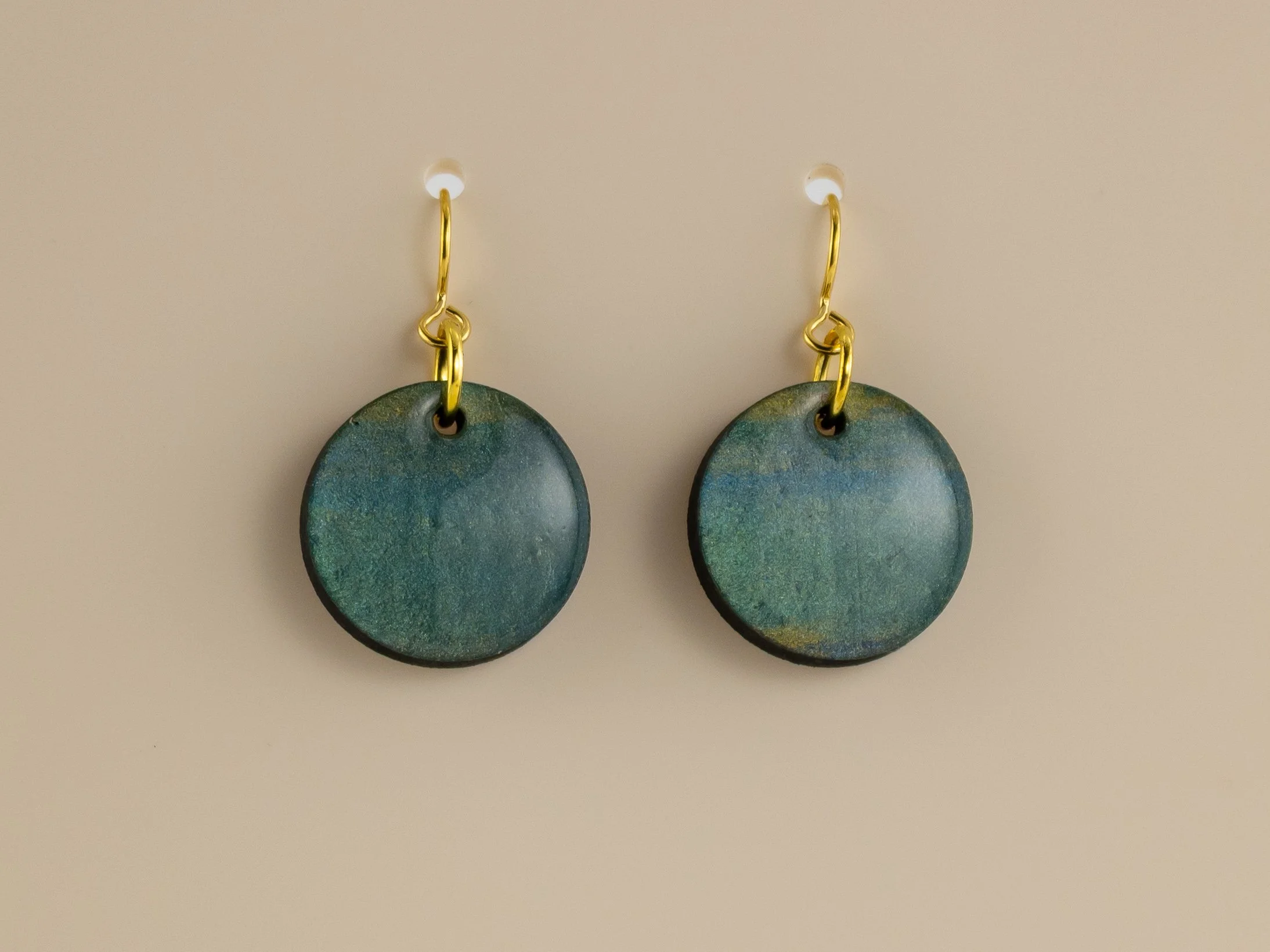 Hand Painted Small Circle Earrings in Shimmering Mica