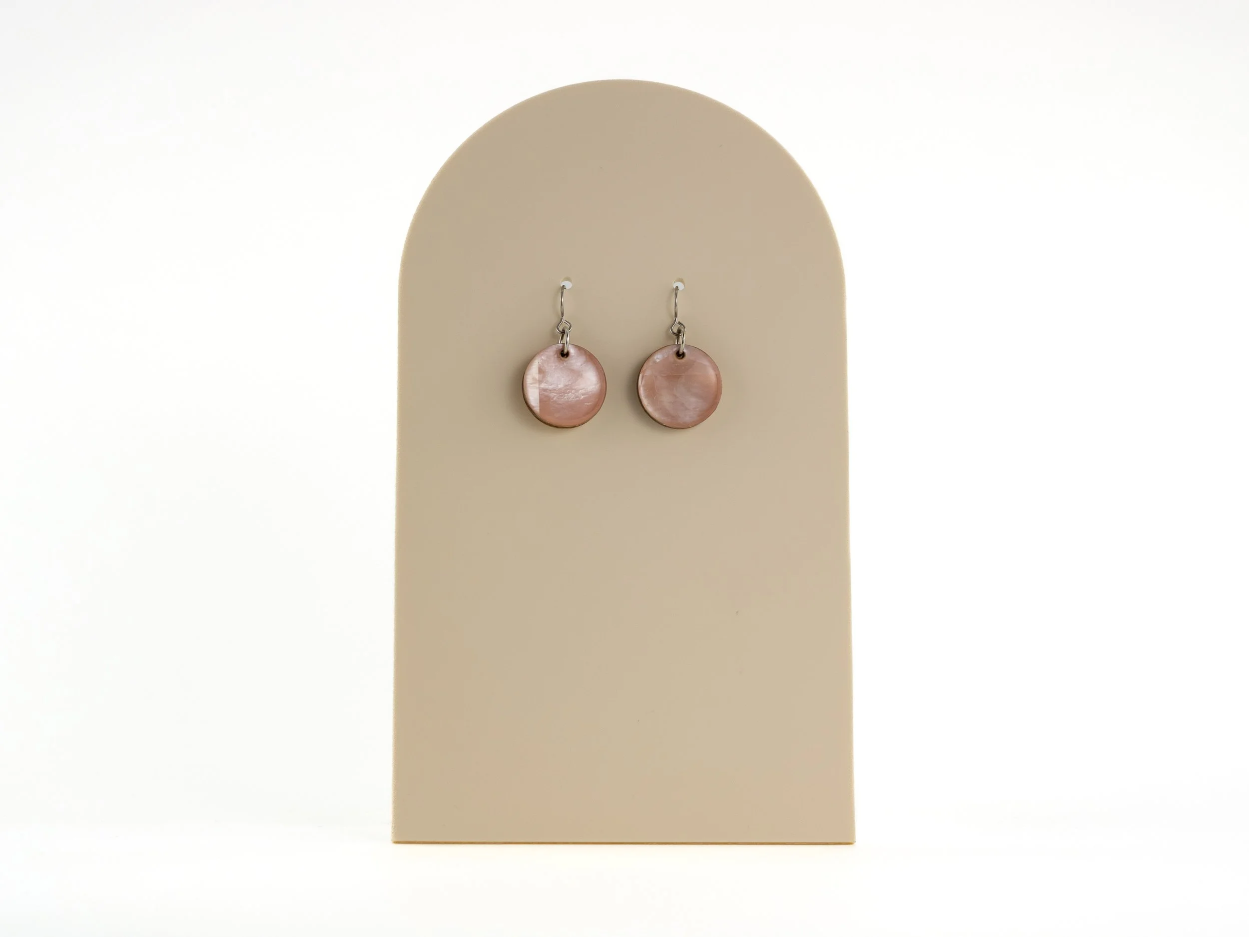 Rose Quartz Mother of Pearl Small Circle Earrings-1.jpg