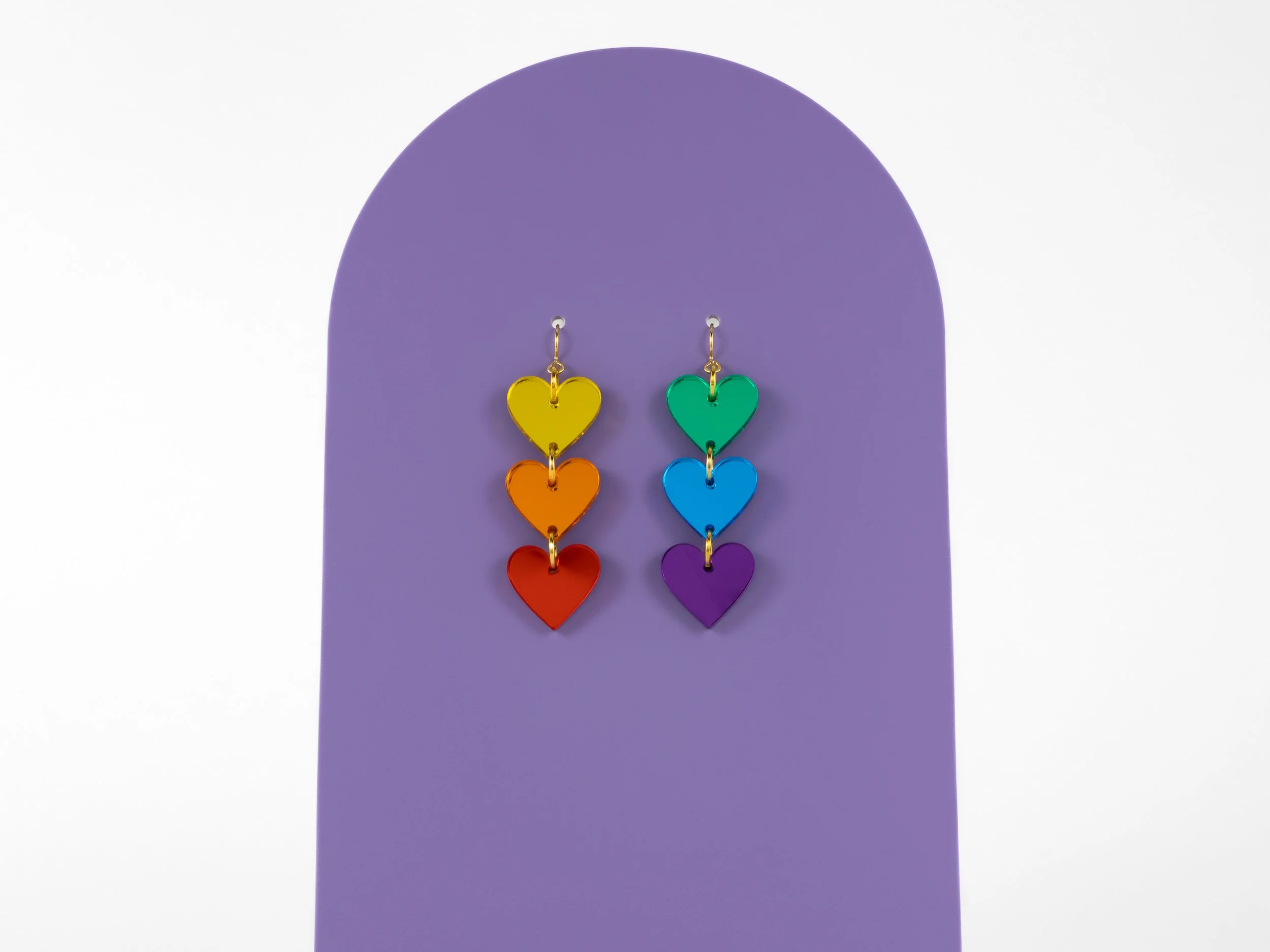 Rainbow Stacked Hearts in Mirror Acrylic