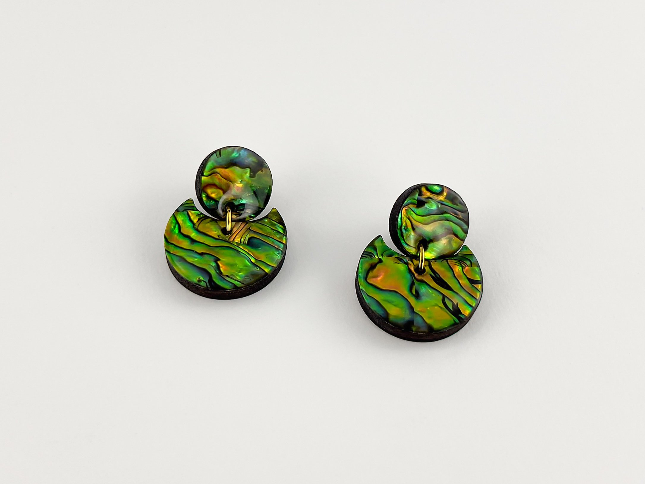 Crescent Stud Earrings in Peridot Green Abalone Shell
