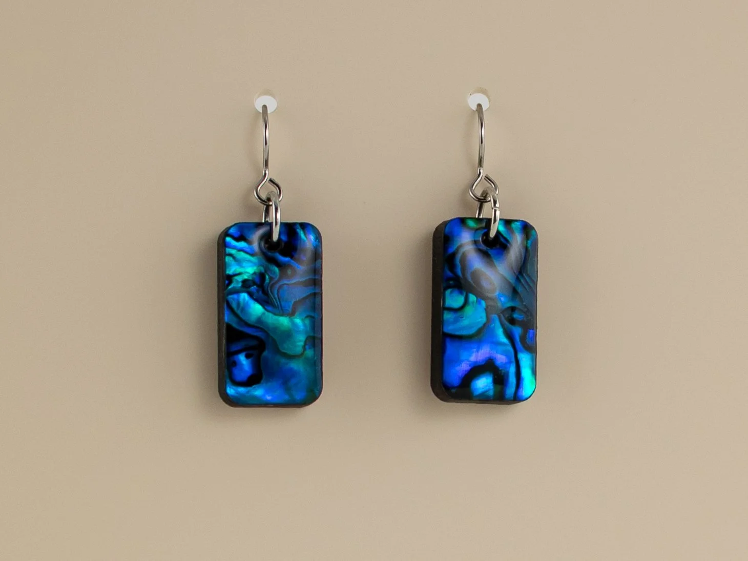 Sapphire Blue Abalone Shell Wide Stick Rectangle Earrings