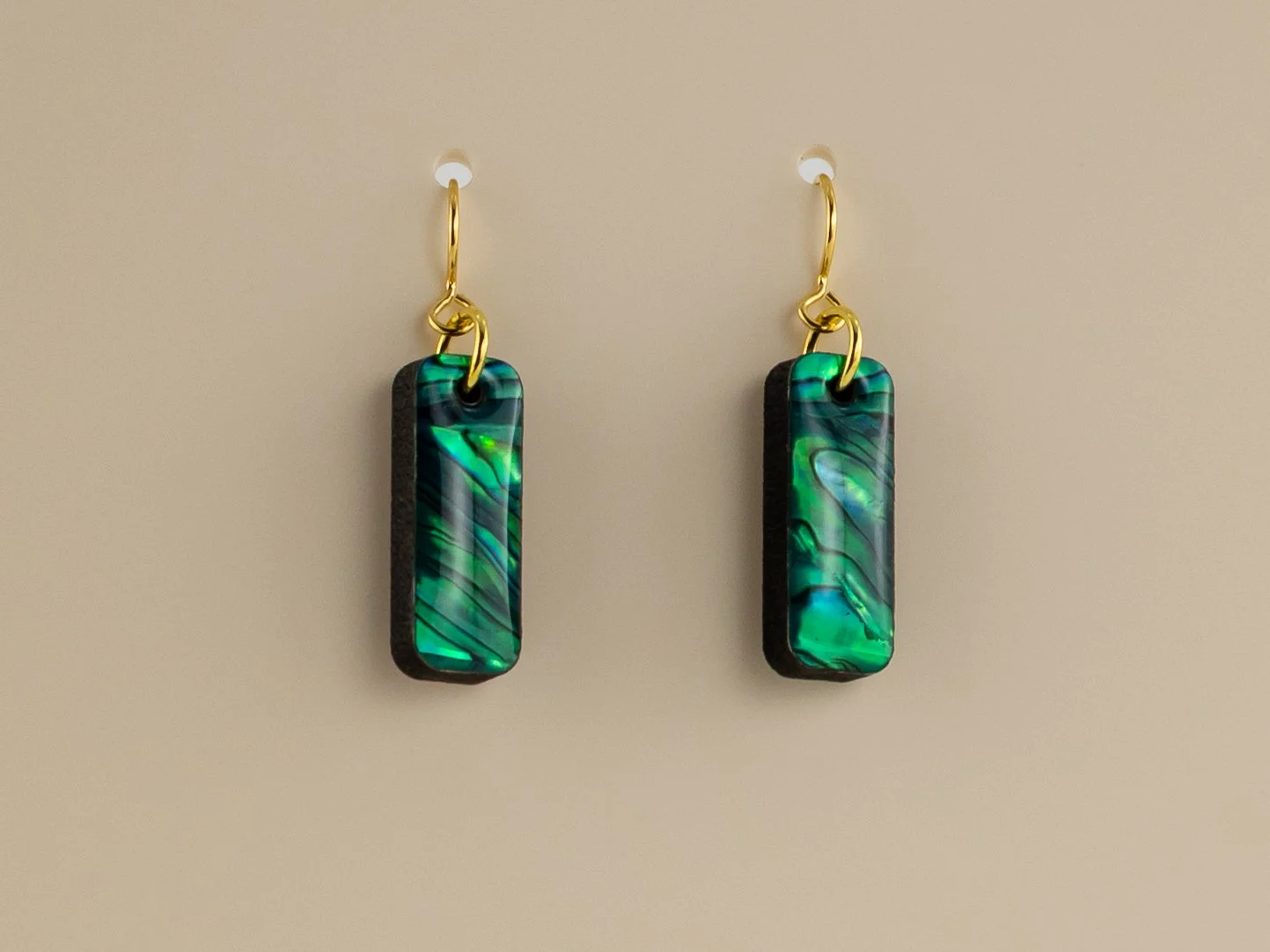 Emerald Green Abalone Shell Short Stick Earrings