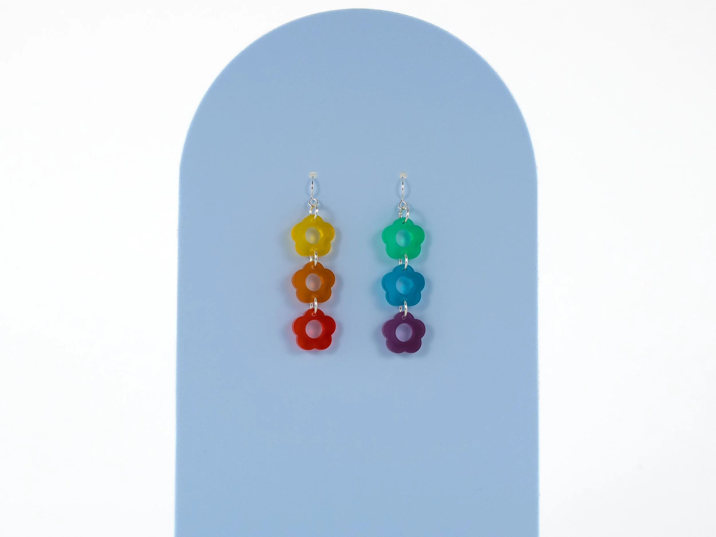 Rainbow Daisy Drop Earrings in Frosted Acrylic
