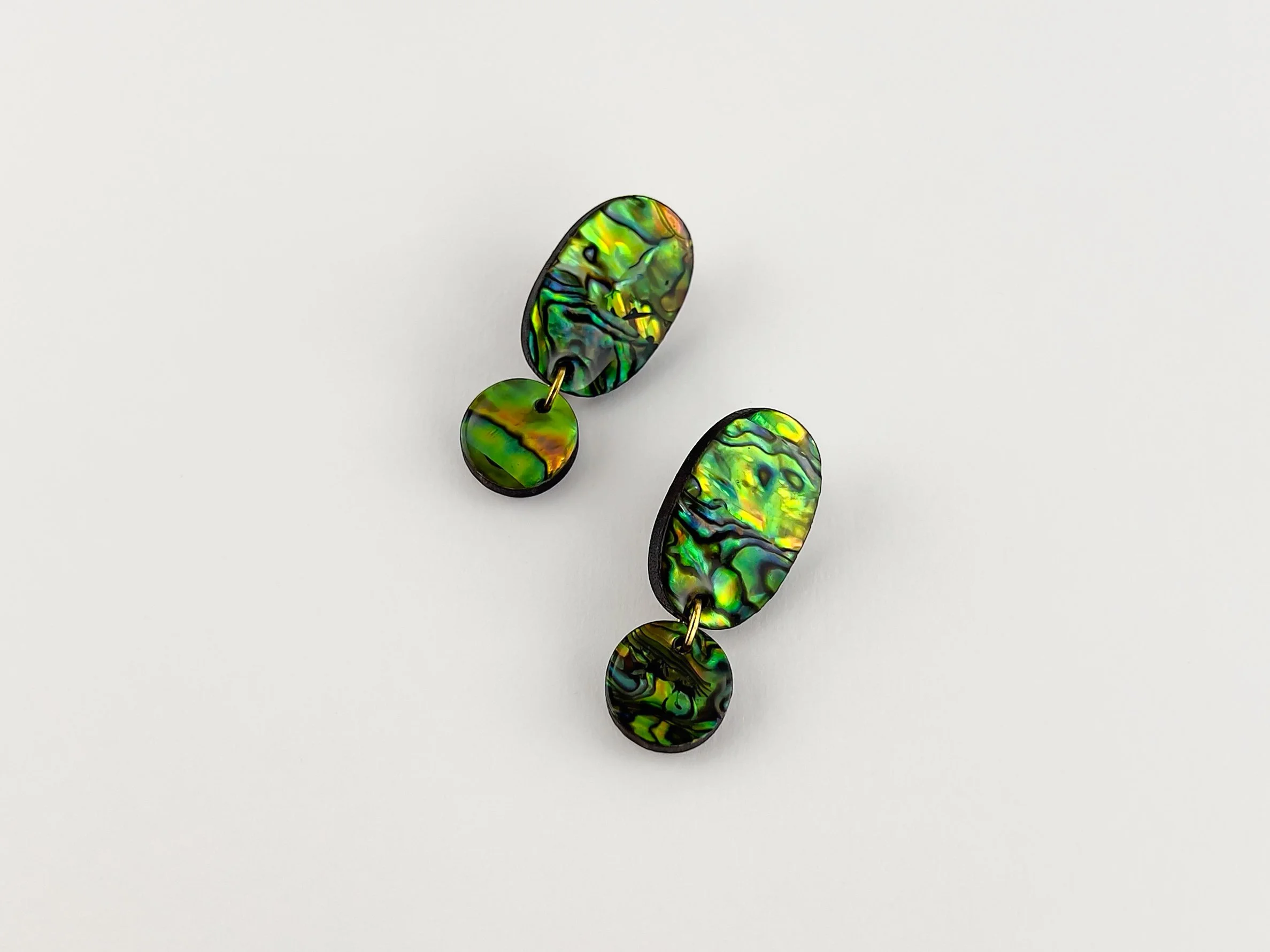 Peridot Green Abalone Oval Drop Stud Earrings