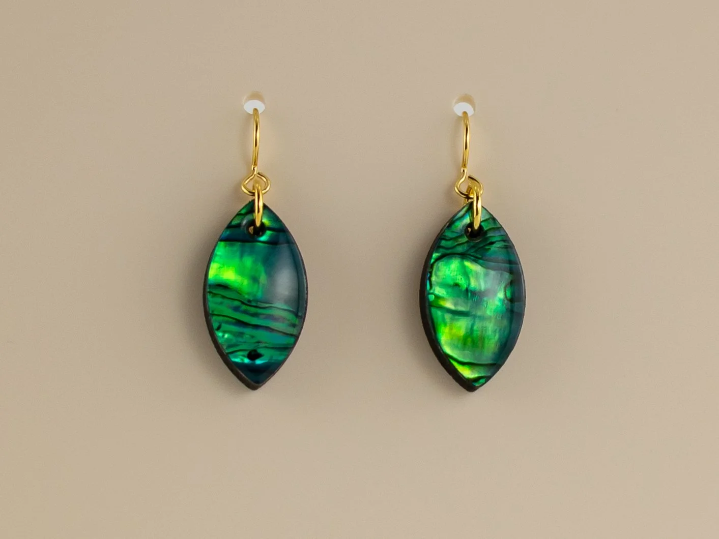 Emerald Green Abalone Shell Small Petal Earrings