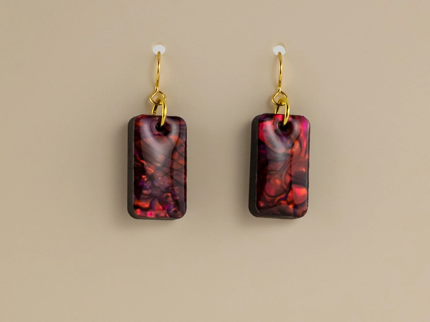 Abalone Shell Wide Stick Rectangle Earrings in Purple Agate