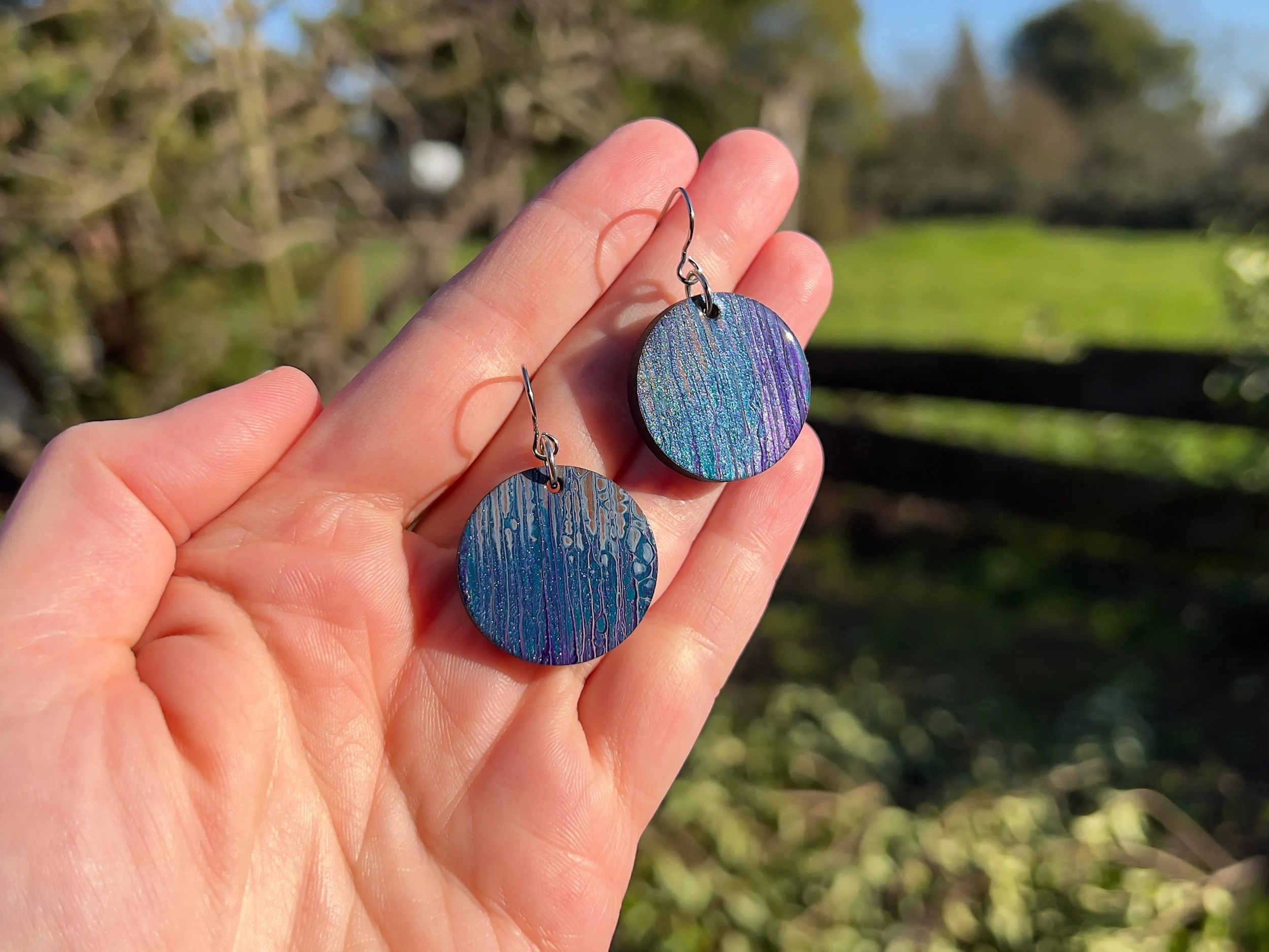 Hand Painted Medium Circle Earrings
