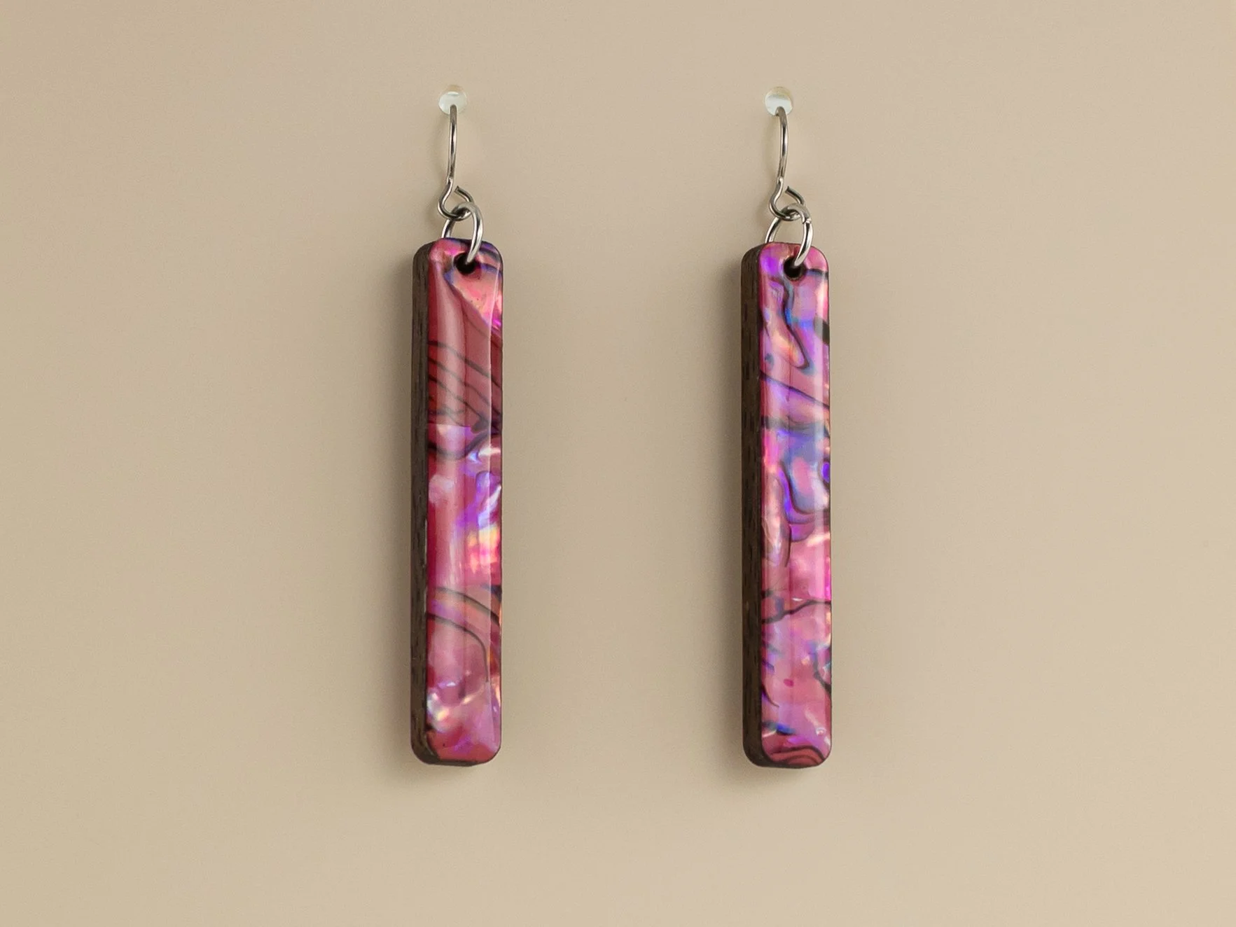 Abalone Shell Long Stick Earrings in Pink Topaz