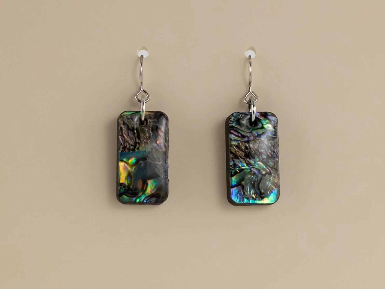 Abalone Shell Wide Stick Rectangle Earrings in Opal Natural