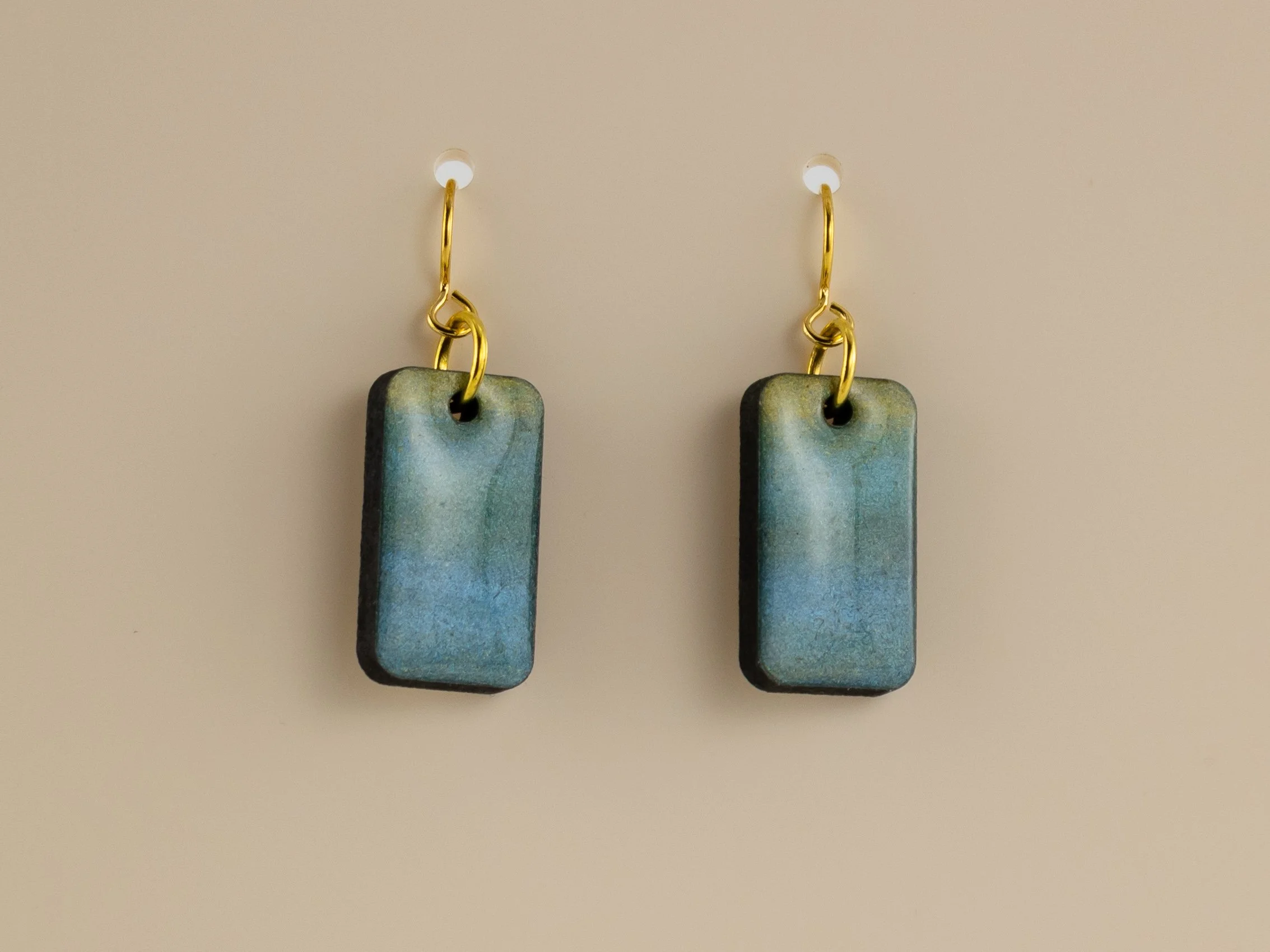 Hand Painted Wide Stick Rectangle Earrings in Shimmering Mica