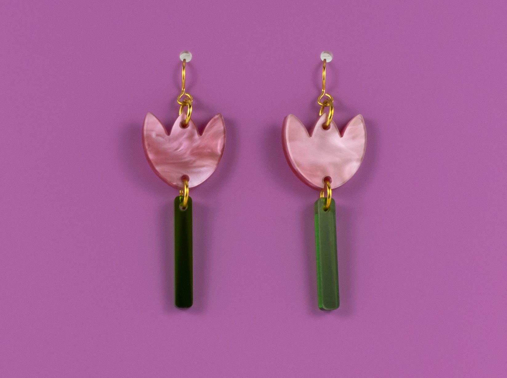 Abstract Tulip Drop Earrings in Pearl Acrylic