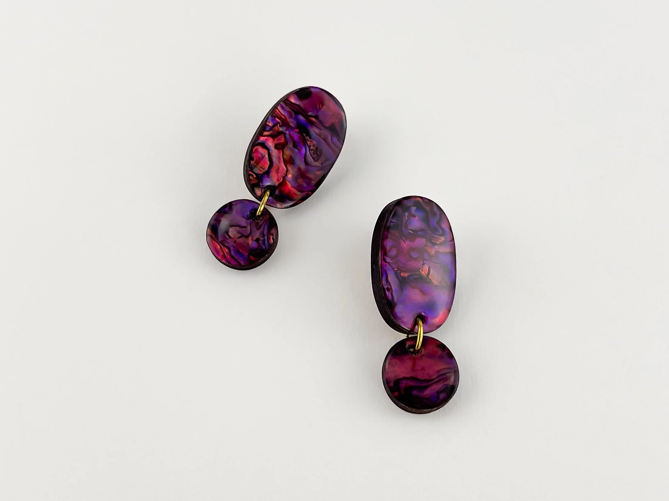 Abalone Shell Oval Drop Studs in Purple Agate
