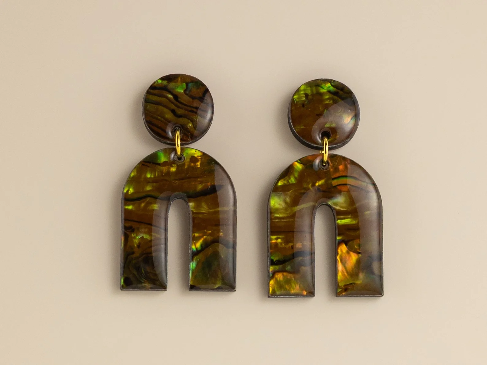 Abalone Shell Arch Stud Earrings in Tiger's Eye