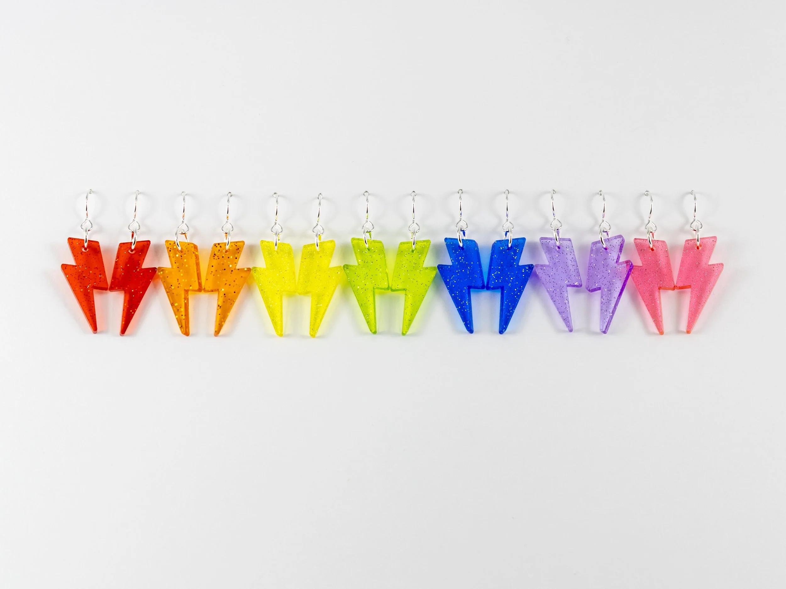 "Mini" Lightning Bolt Earrings in Sparkle Glitter Acrylic