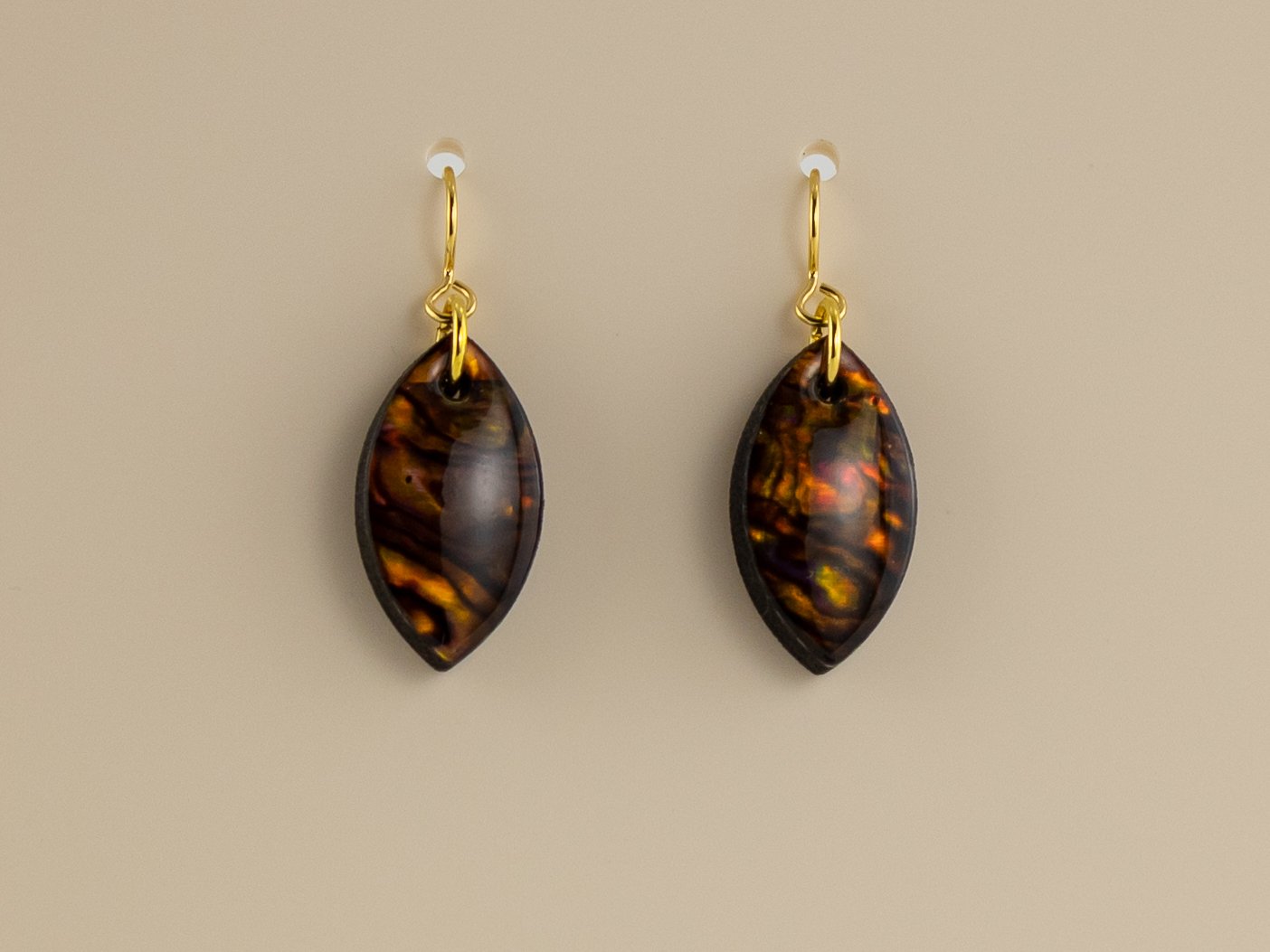 Abalone Shell Small Petal Earrings in Copper Red