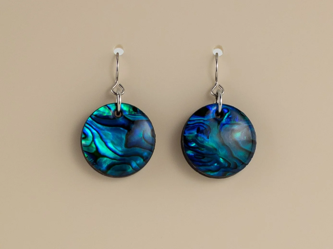 Abalone Shell Small Circle Earrings in Sapphire Blue