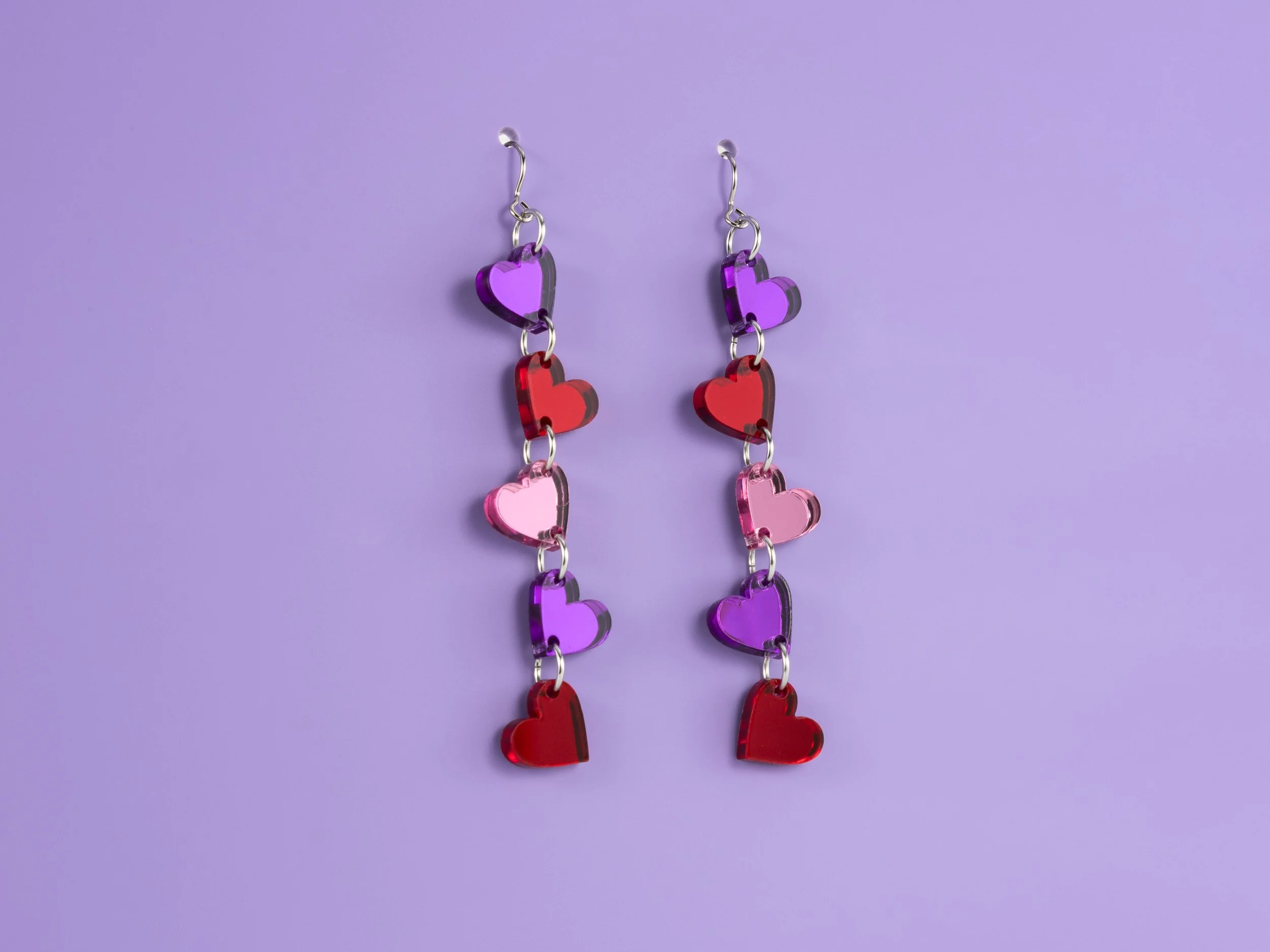 Angled Heart Drop Earrings in Mirror Acrylic