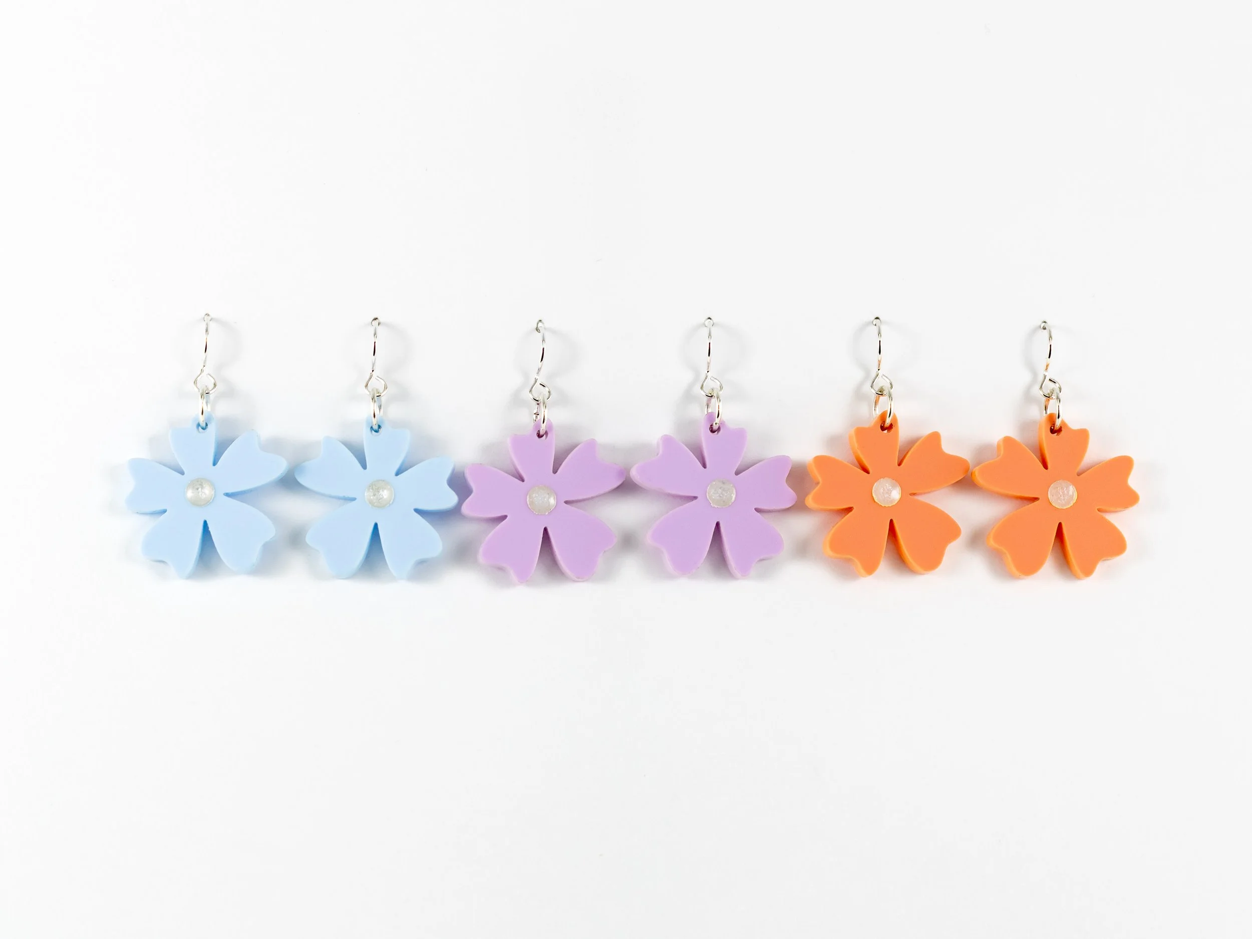 "Mini" Acrylic 5 Petal Flower Earrings in Pastel Shades