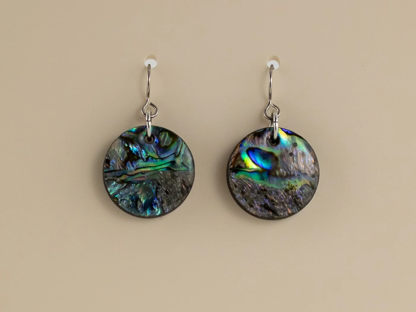 Abalone Shell Small Circle Earrings in Opal Natural