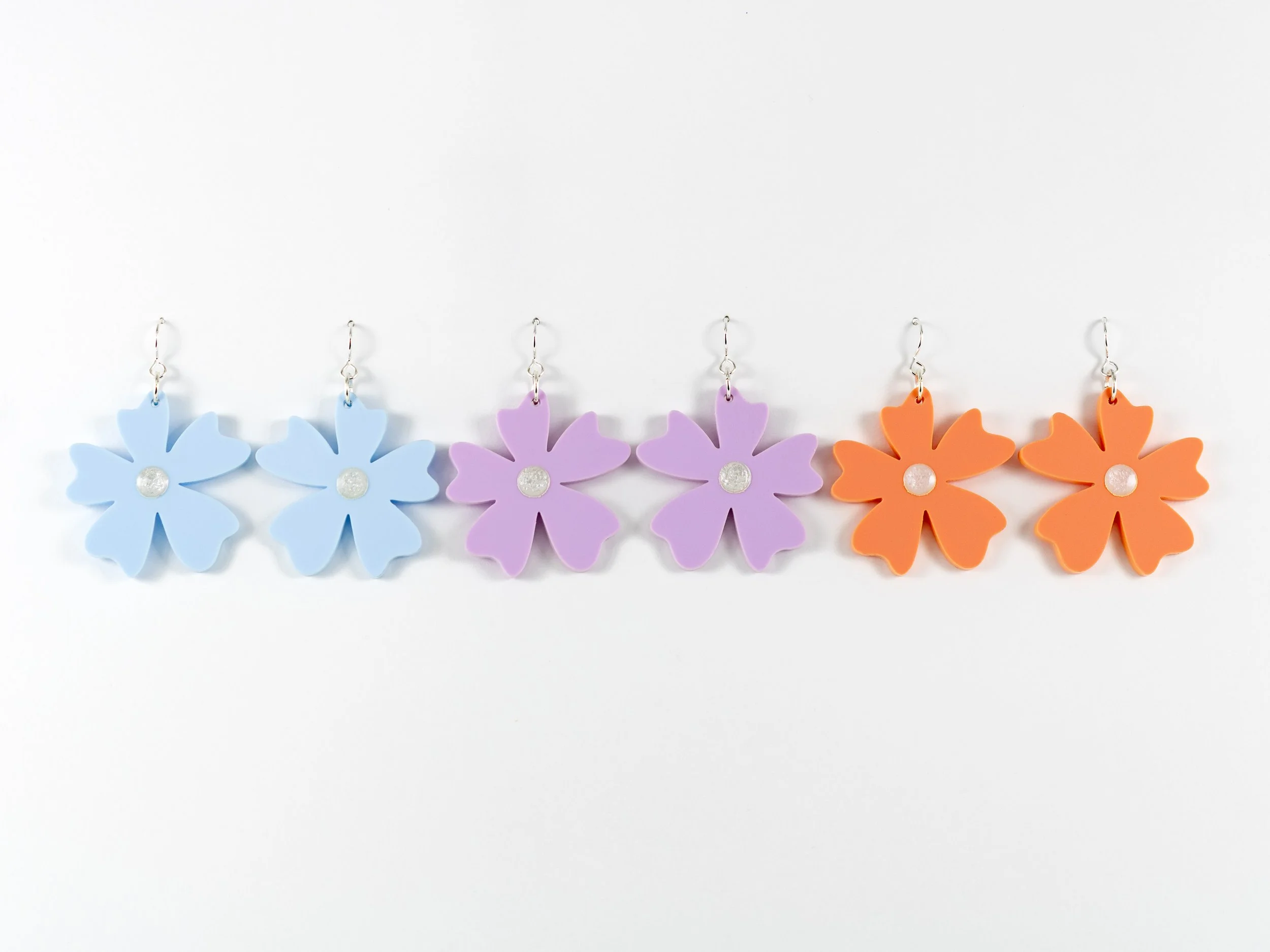 Acrylic 5 Petal Flower Earrings in Pastel Shades
