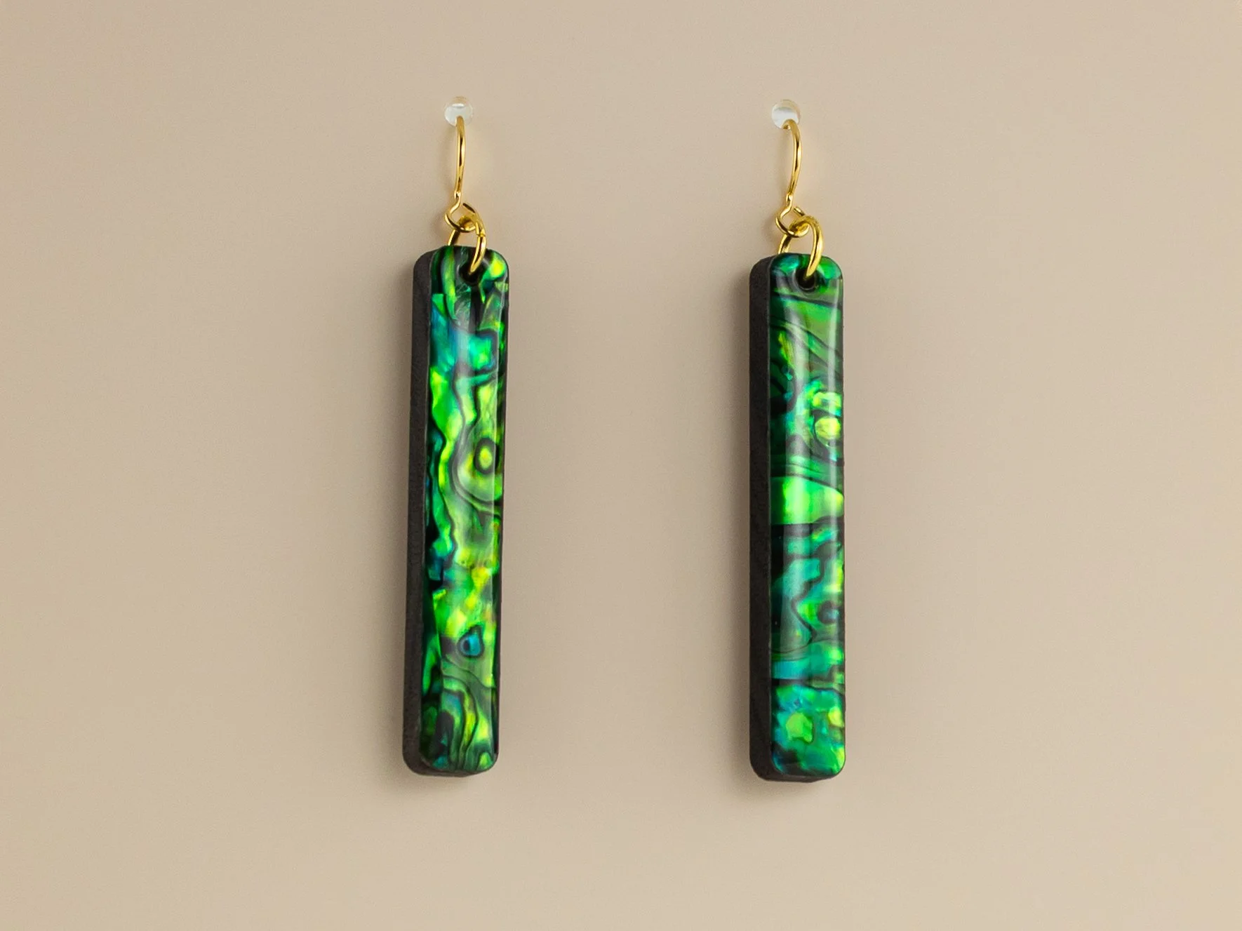 Emerald Green Abalone Shell Long Stick Earrings