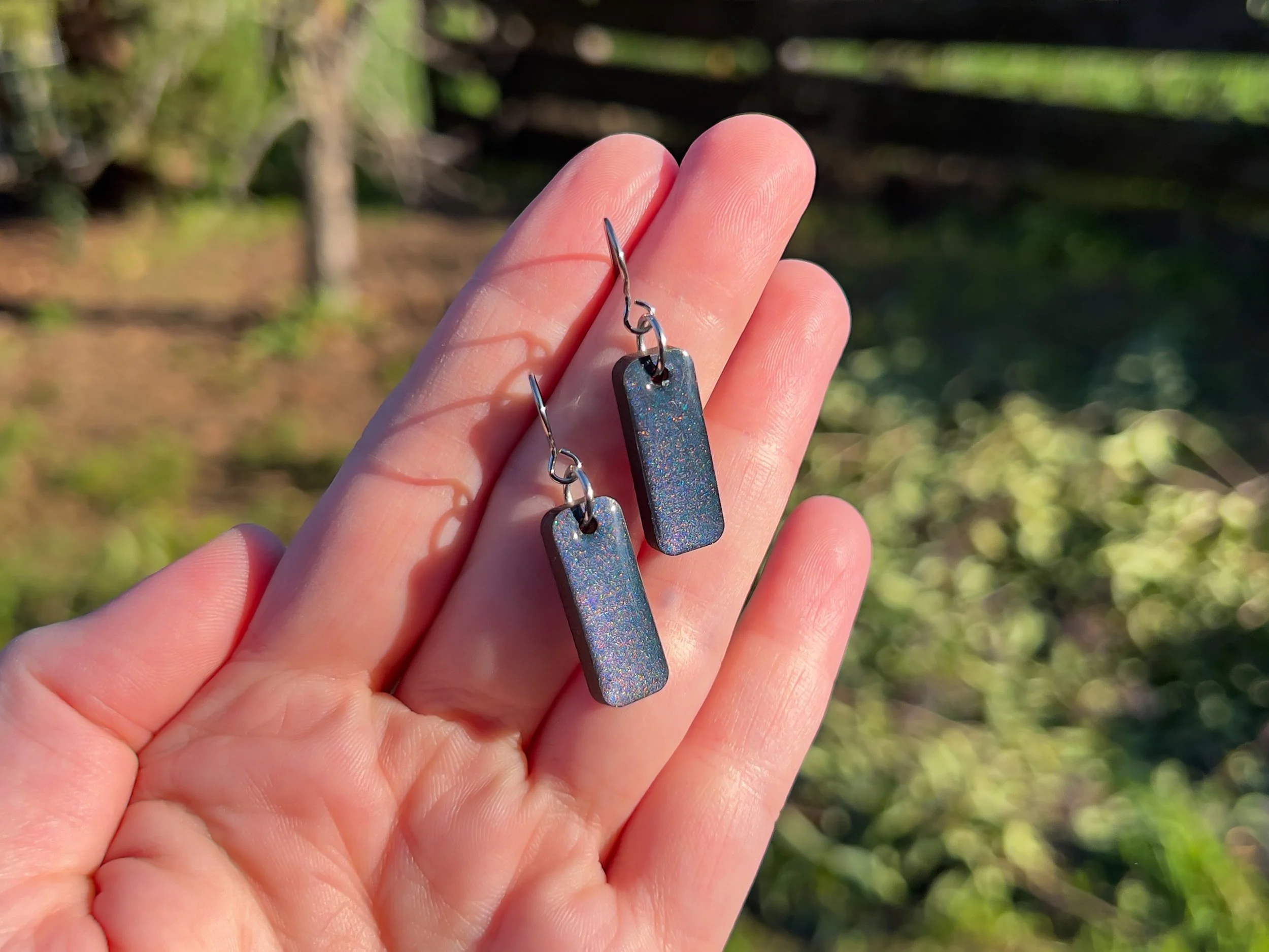 Hand Painted Short Stick Earrings in Shimmering Mica