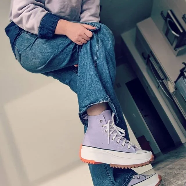 Shoes come in a close second to denim folks. #converse #lilac #denimdesign #denimlover #quarantinefashion