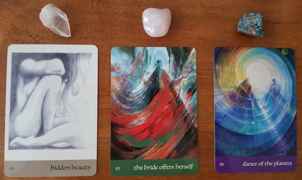 Journey of Love Oracle Cards, Alana Farichild - hidden beauty, the bride offers herself, dance of the planets