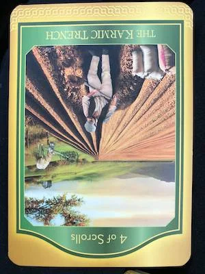4 of Scrolls - KARMIC TRENCH (reversed) - Akashic Tarot