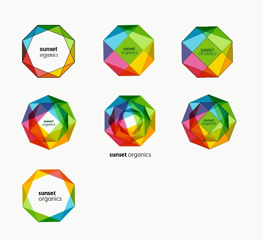 Sunset Organics logo development process, 2019.