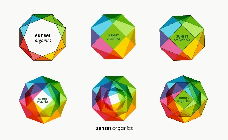 Sunset Organics logo development, 2019.