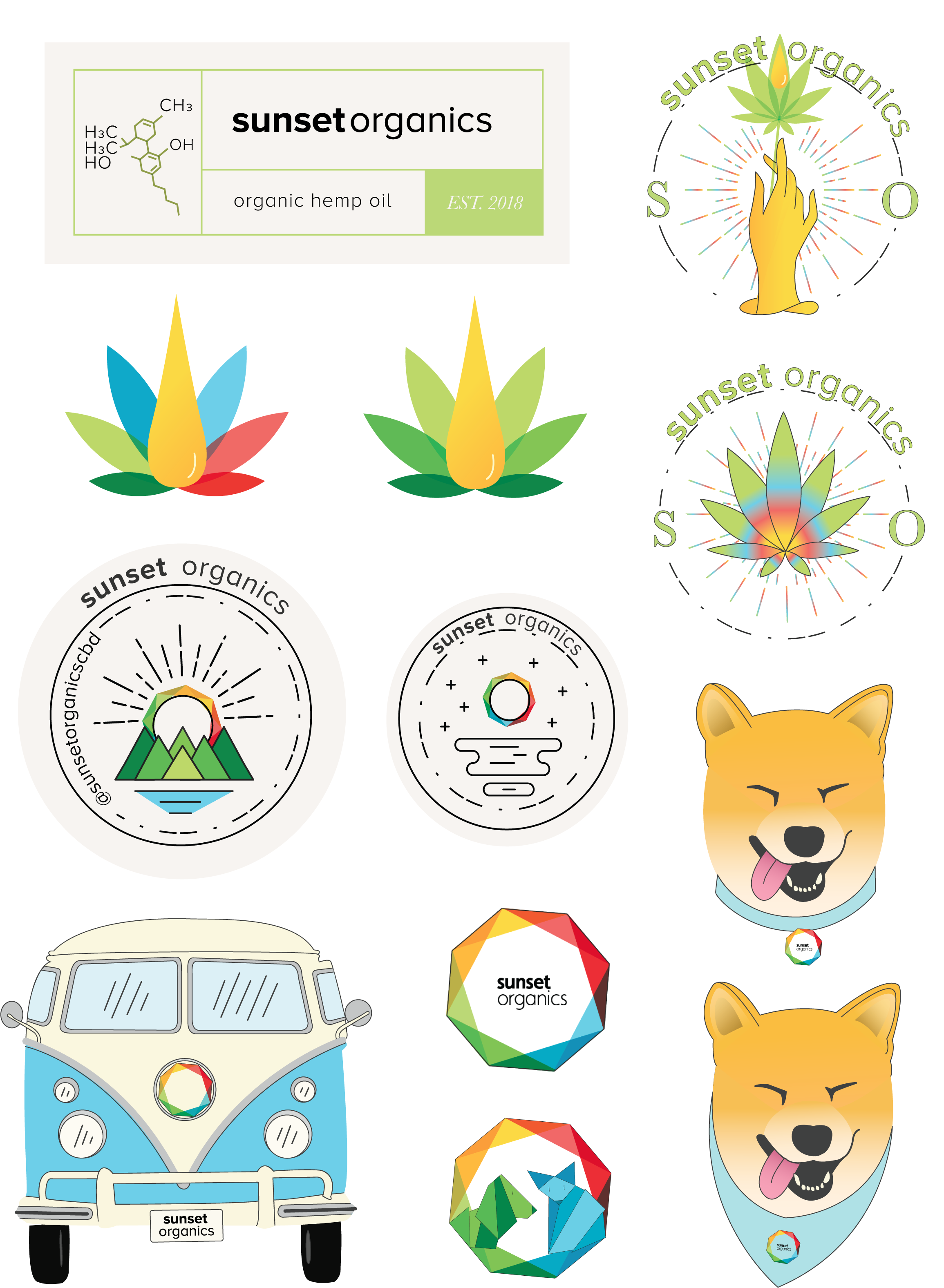 Sunset Organics illustrated sticker packet, 2019.